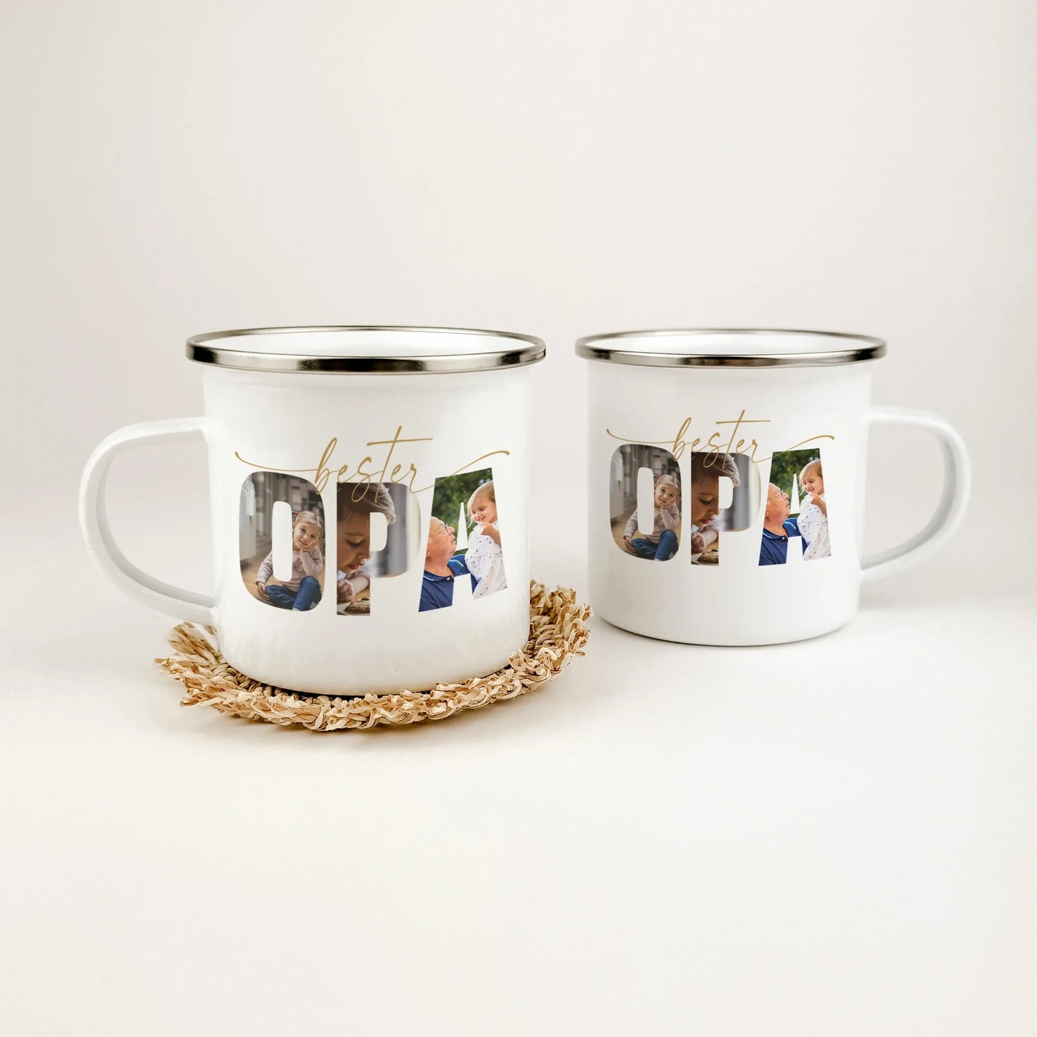 Emaille Tasse bester Opa-famprints-Emaille Tasse-Mach deinem Opa eine ganz besondere Freude mit unserer personalisierten Emaille Tasse bester Opa, die nicht nur seine Kaffeepausen verschönert, sondern auch ein einzigartiges Stück Erinnerung wird. Diese Ta
