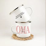 Emaille Tasse Oma seit - Emaille Tasse - famprints - Überrasche deine Oma mit einer ganz besonderen Emaille Tasse, die nicht nur funktional ist, sondern auch von Herzen kommt. Mit dem personalisierten Druck der Namen ihrer Enkelkinder und dem Jahr, in dem