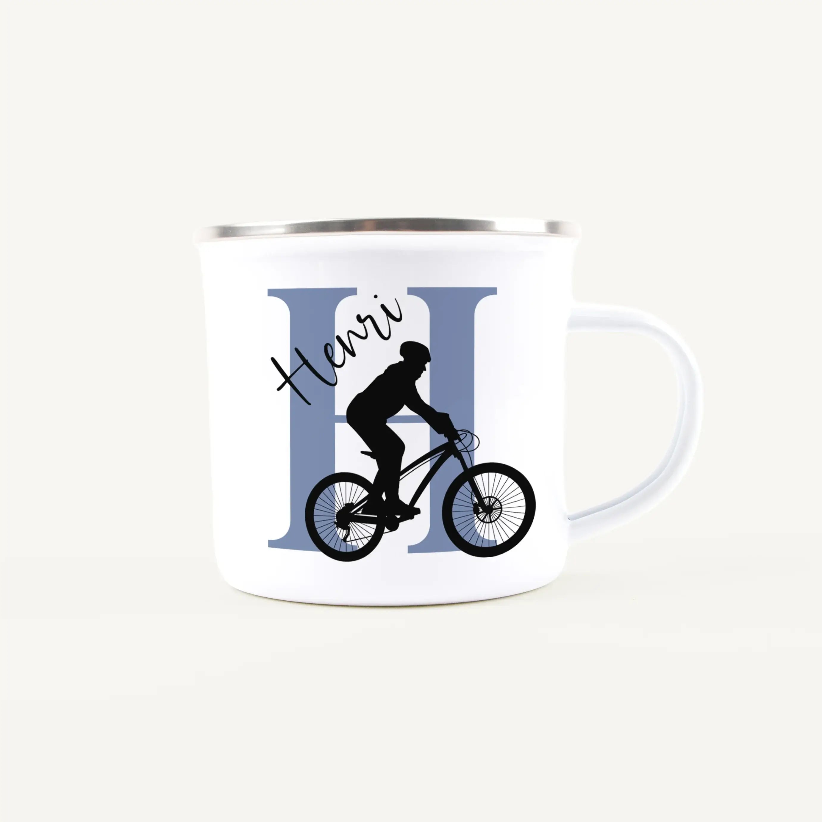 Emaille Tasse mit Namen Fahrrad gestalten