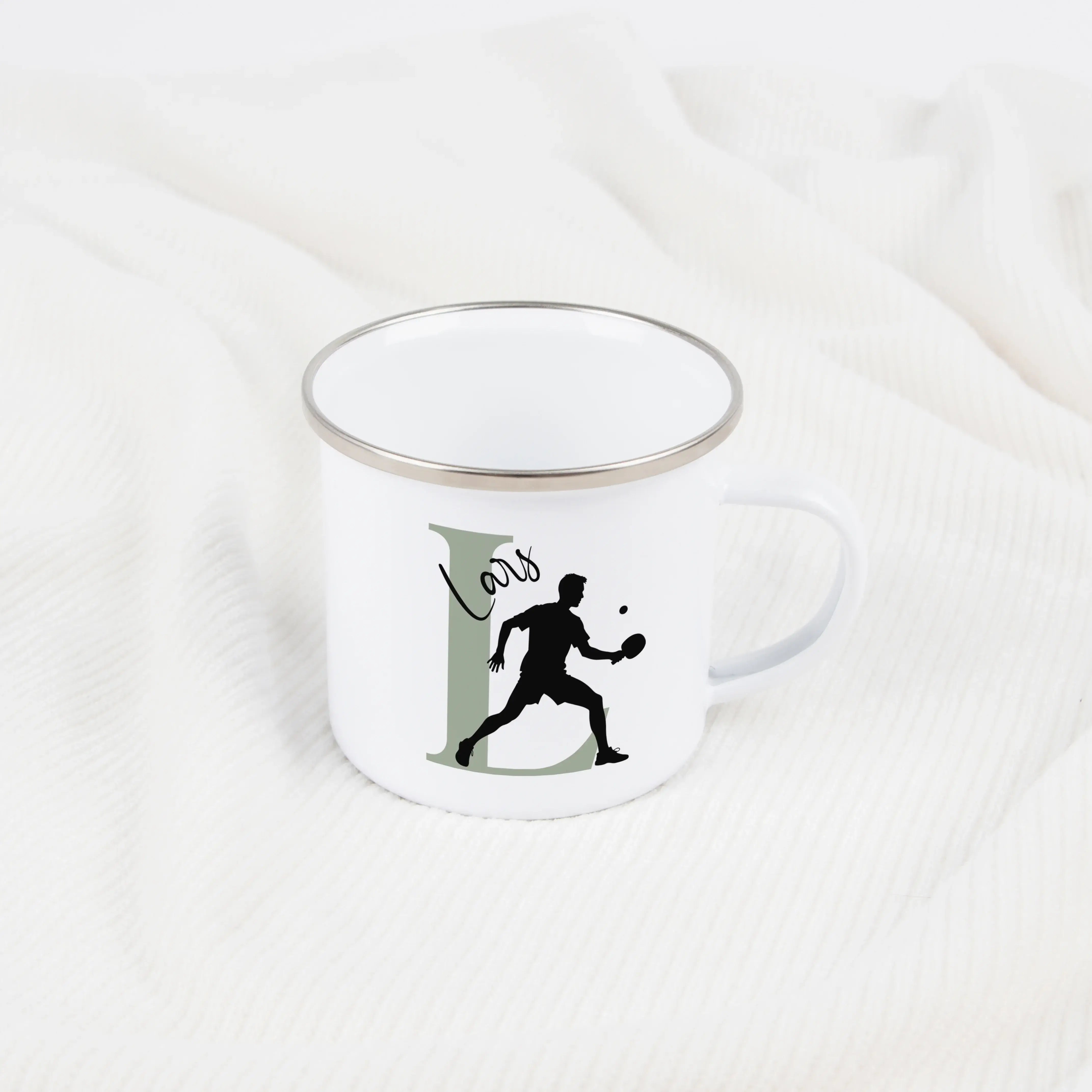 Emaille Tasse mit Namen Tischtennis-Emaille Tasse-famprints-Die Emaille Tasse mit Namen Tischtennis von famprints ist genau das Richtige, wenn du ein persönliches Geschenk für Tischtennis-Fans suchst oder dir selbst eine individuelle Tasse gestalten möcht