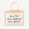 Jutetasche Eigener Spruch - Jutetasche - famprints - Mit einer Jutetasche eigener Spruch von famprints gestaltest du einen Begleiter, der deine Worte trägt und im Alltag für liebevolle Momente sorgt. Die naturfarbene Jute kombiniert mit einer Baumwoll-Vor