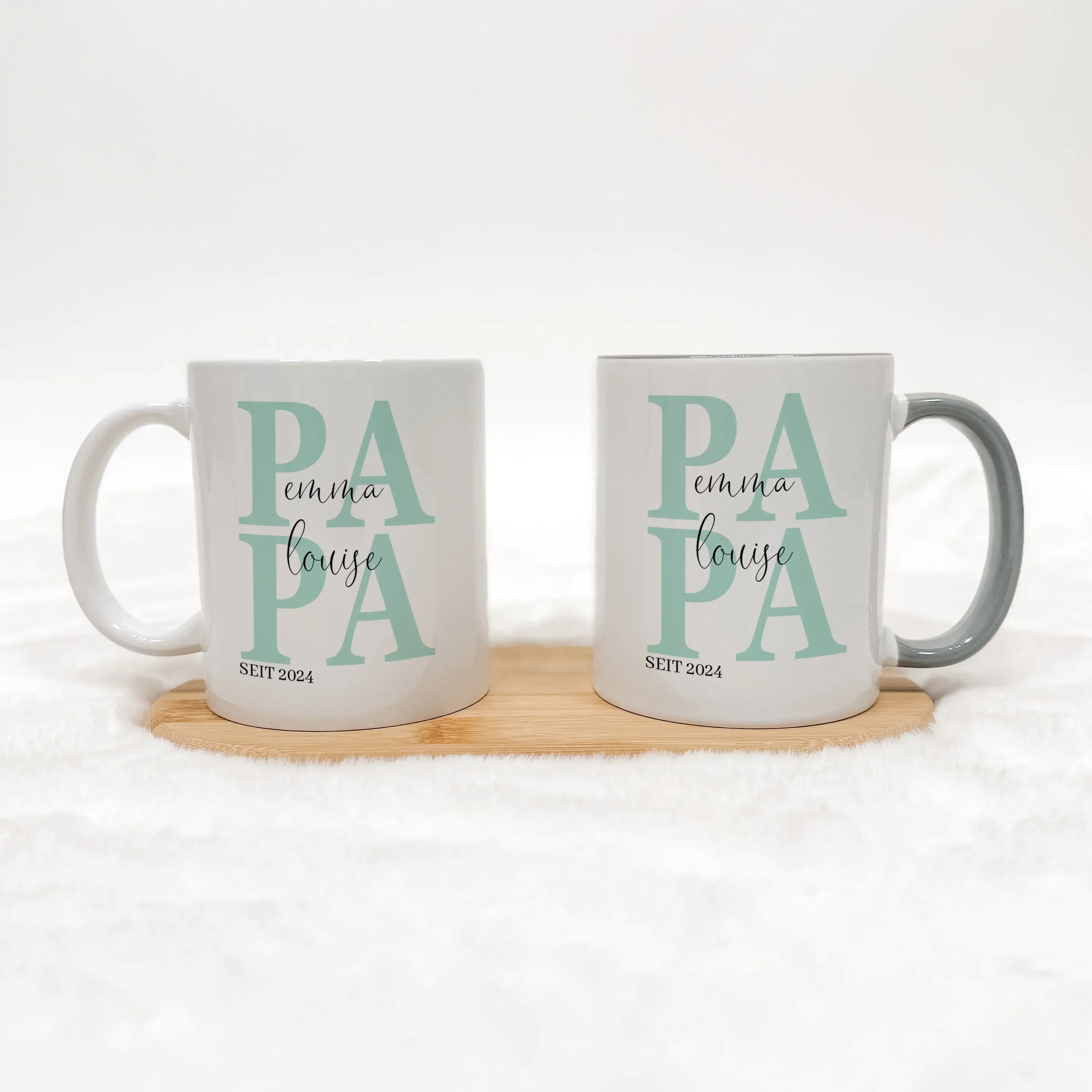 Tasse Papa seit - Keramik Tasse - famprints - Entdecke die Tasse Papa seit – das perfekte Geschenk, um Väter zu feiern und ihnen ein Lächeln ins Gesicht zu zaubern. Mit dieser personalisierten Keramik-Tasse, die Platz für die Namen der Kinder und das Jahr