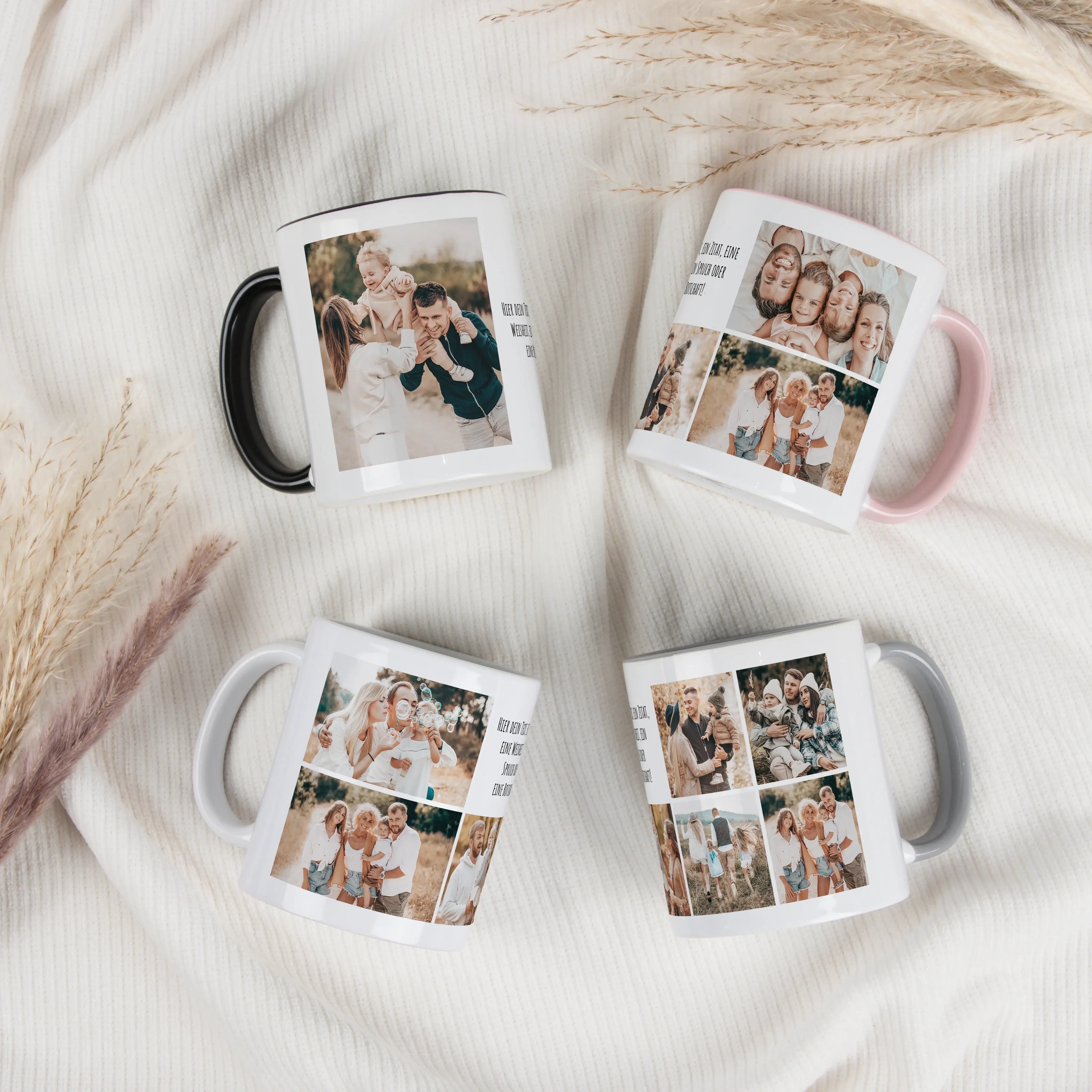Tasse Foto Multi + Text-Keramik Tasse-famprints-Die Tasse Foto Multi + Text von famprints macht aus deinen Lieblingsmomenten ein persönliches Highlight für jeden Tag. Gestalte deine Fototasse ganz einfach mit 2 bis 8 eigenen Bildern und ergänze sie mit ei