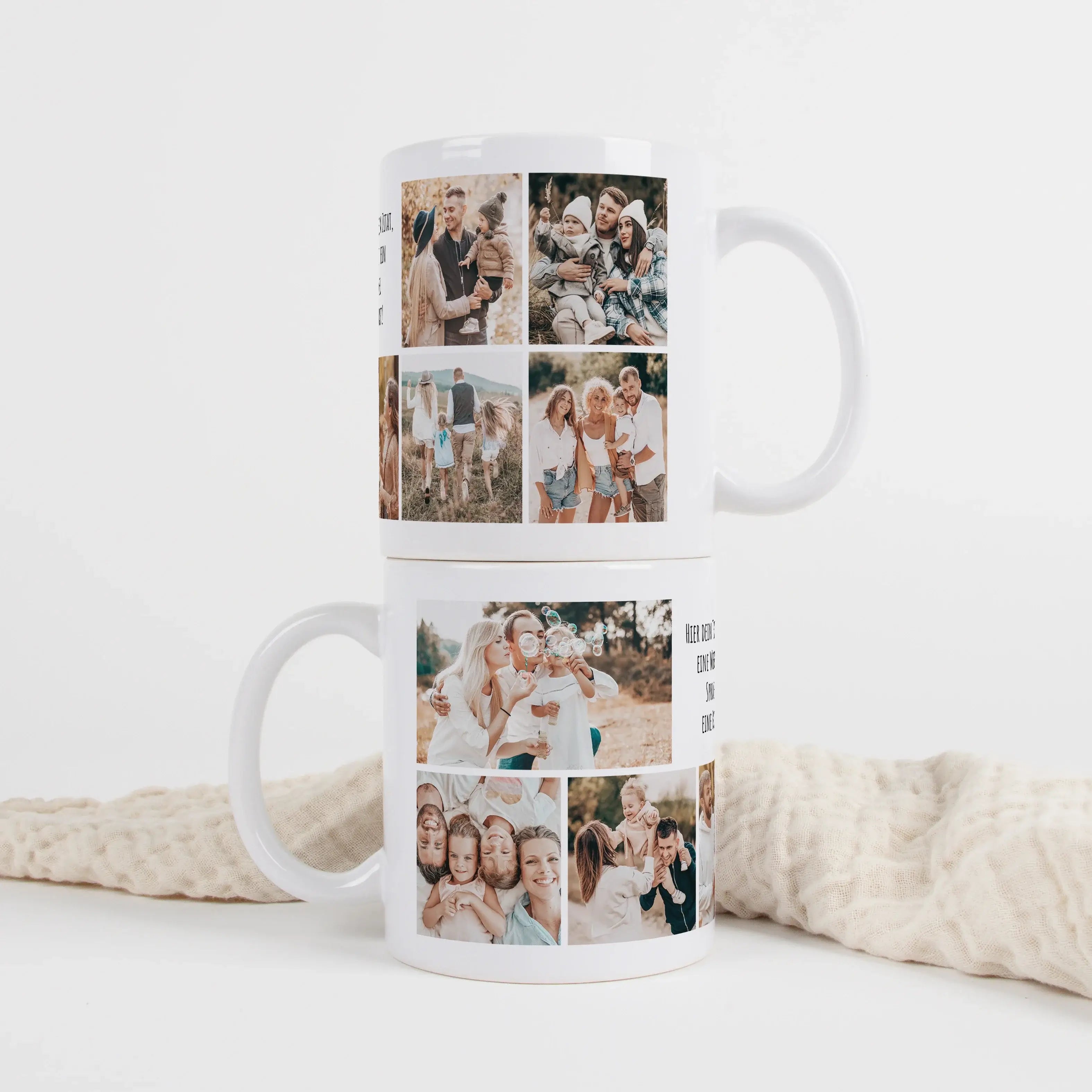 Tasse Foto Multi + Text-Keramik Tasse-famprints-Die Tasse Foto Multi + Text von famprints macht aus deinen Lieblingsmomenten ein persönliches Highlight für jeden Tag. Gestalte deine Fototasse ganz einfach mit 2 bis 8 eigenen Bildern und ergänze sie mit ei