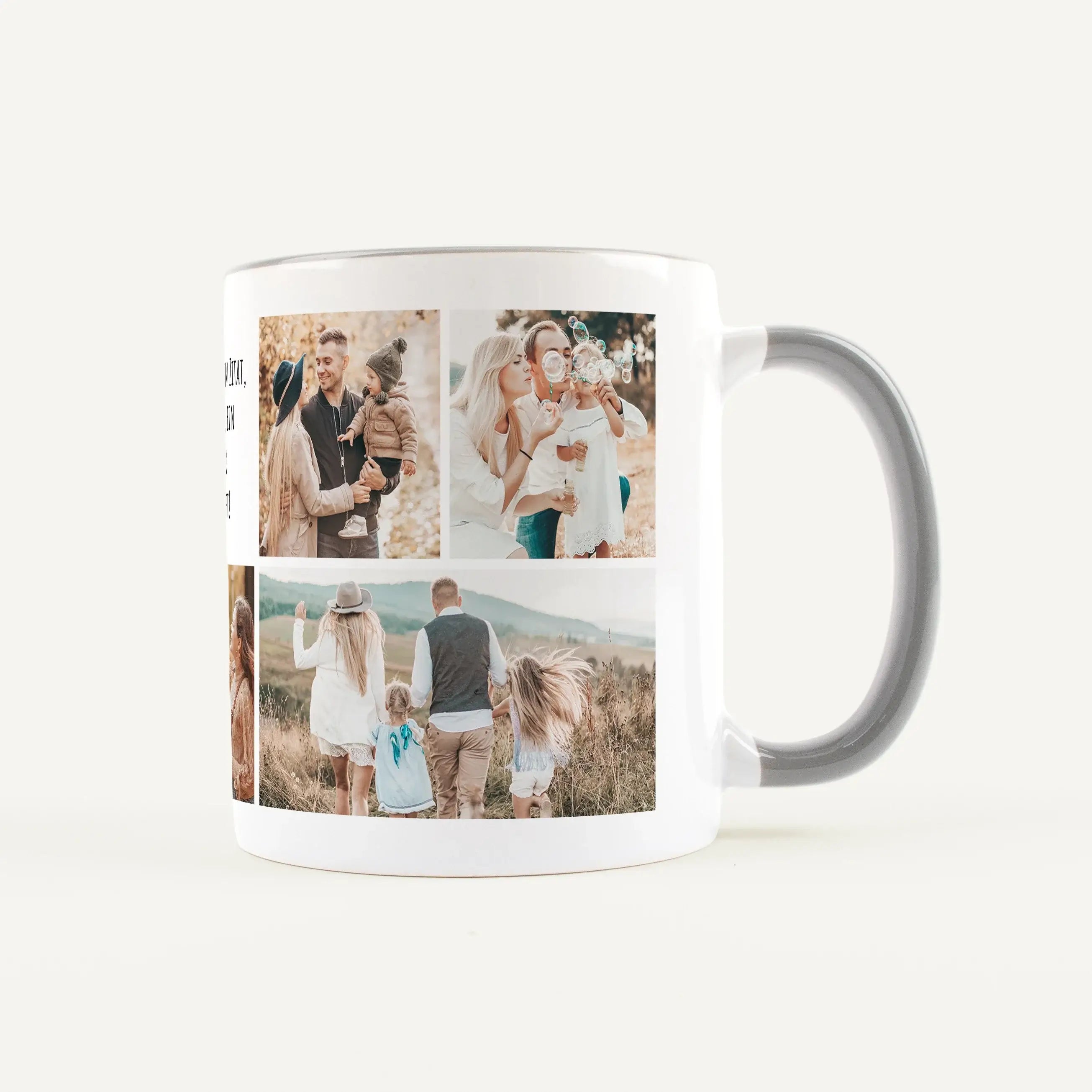 Tasse Foto Multi + Text-Keramik Tasse-famprints-Die Tasse Foto Multi + Text von famprints macht aus deinen Lieblingsmomenten ein persönliches Highlight für jeden Tag. Gestalte deine Fototasse ganz einfach mit 2 bis 8 eigenen Bildern und ergänze sie mit ei