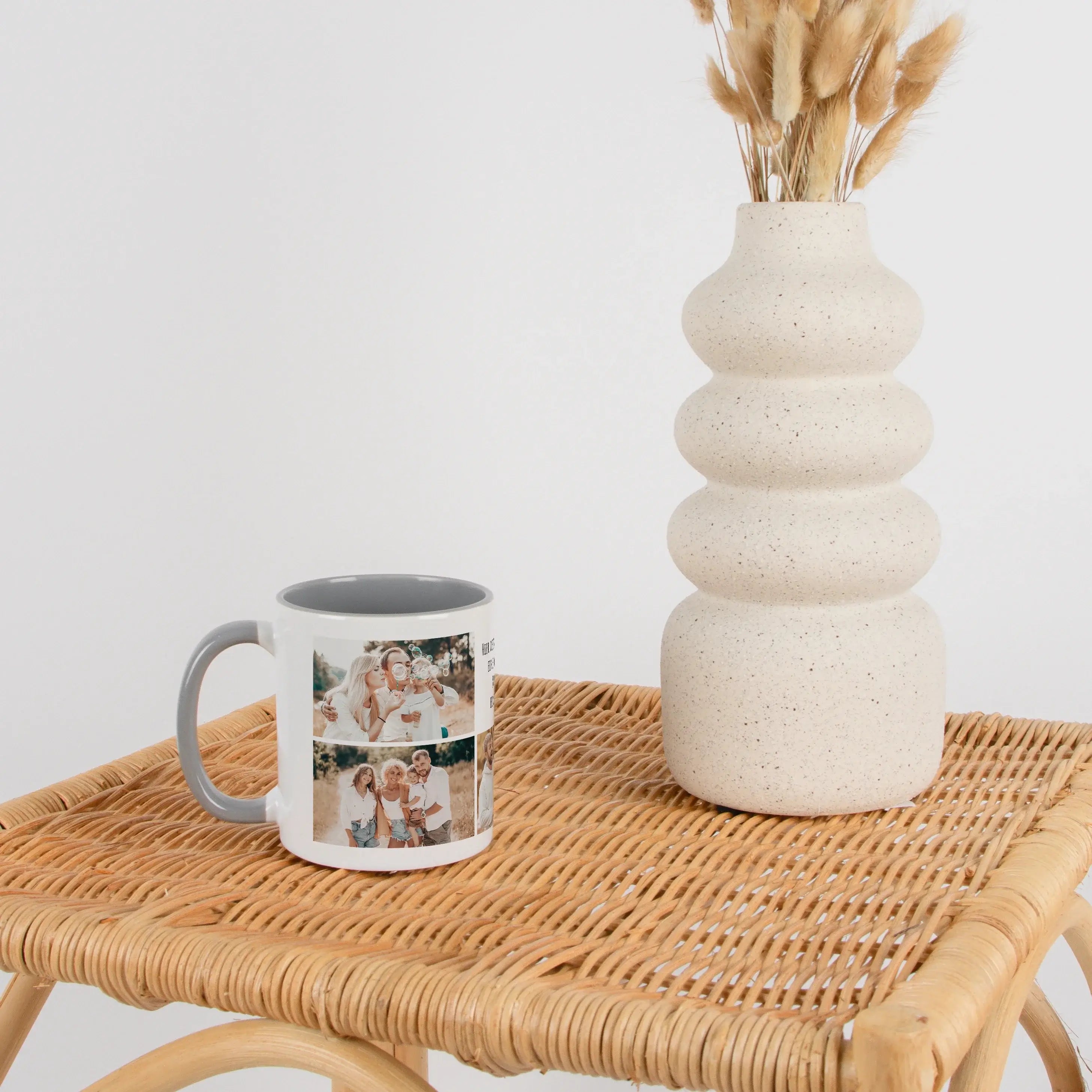 Tasse Foto Multi + Text-Keramik Tasse-famprints-Die Tasse Foto Multi + Text von famprints macht aus deinen Lieblingsmomenten ein persönliches Highlight für jeden Tag. Gestalte deine Fototasse ganz einfach mit 2 bis 8 eigenen Bildern und ergänze sie mit ei