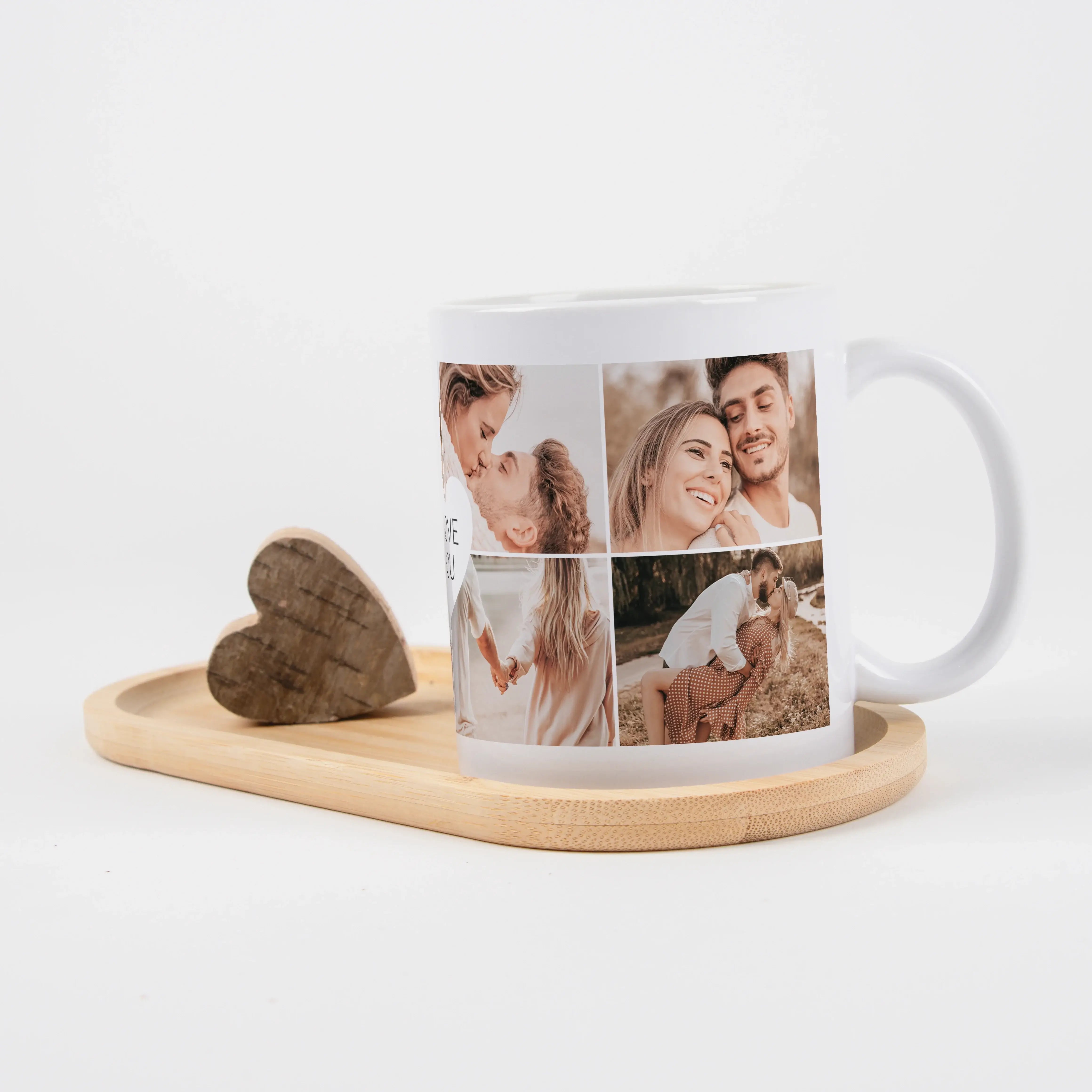 Fototasse I love you-Keramik Tasse-famprints-Fototasse I love you ist die richtige Wahl, wenn du eine persönliche Tasse mit Foto suchst, die mehr zeigt als nur ein einzelnes Bild. Auf dieser Fototasse gestaltest du eine Collage aus 8 eigenen Fotos, die ei