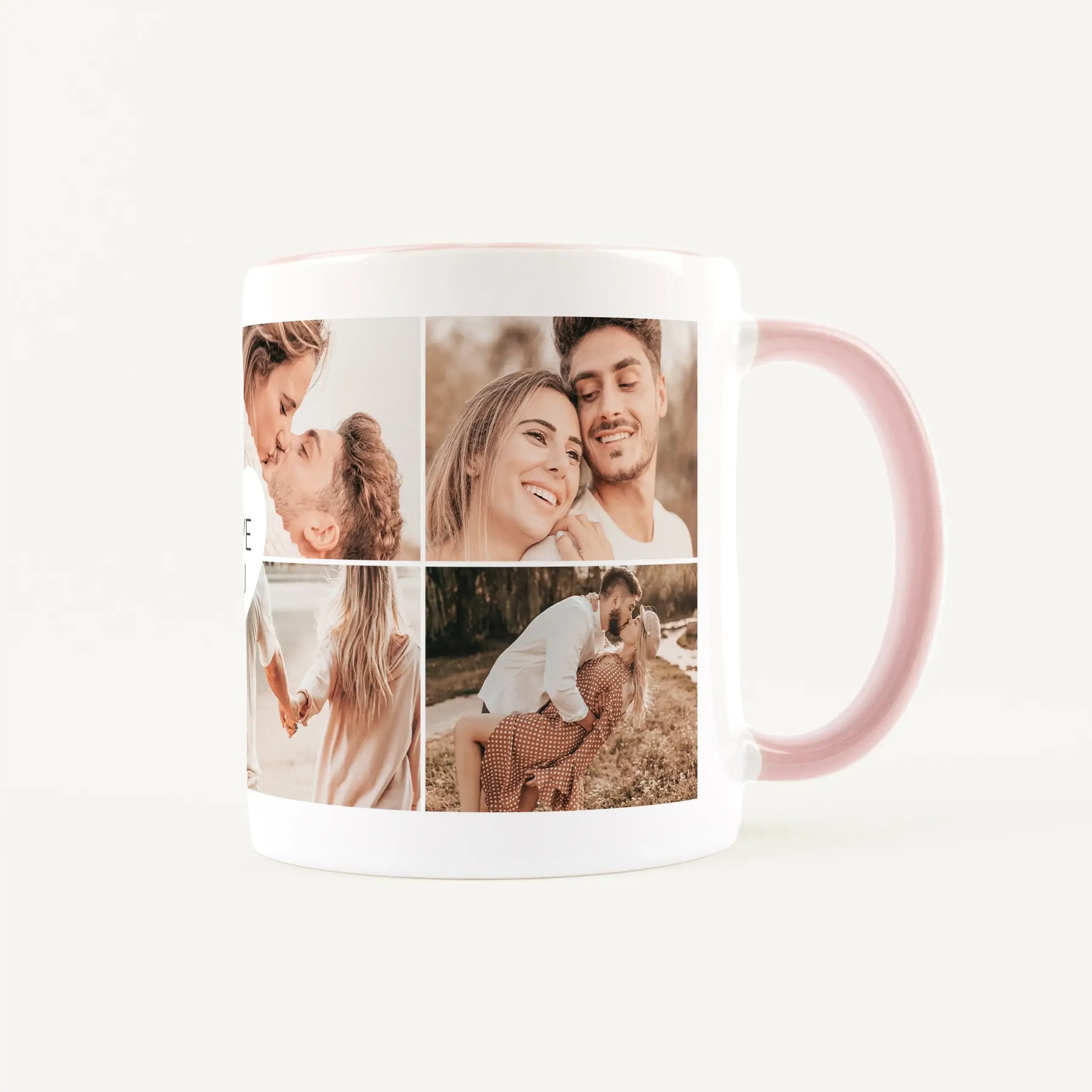 Fototasse I love you-Keramik Tasse-famprints-Fototasse I love you ist die richtige Wahl, wenn du eine persönliche Tasse mit Foto suchst, die mehr zeigt als nur ein einzelnes Bild. Auf dieser Fototasse gestaltest du eine Collage aus 8 eigenen Fotos, die ei