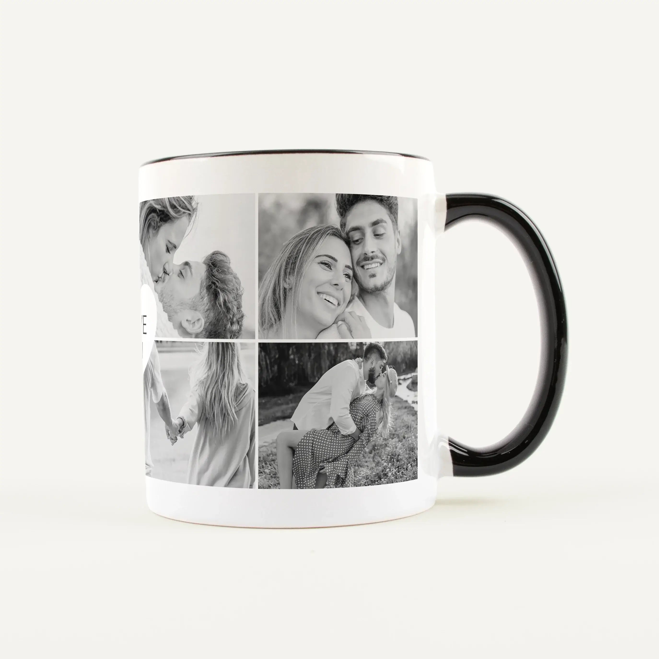 Fototasse I love you-Keramik Tasse-famprints-Fototasse I love you ist die richtige Wahl, wenn du eine persönliche Tasse mit Foto suchst, die mehr zeigt als nur ein einzelnes Bild. Auf dieser Fototasse gestaltest du eine Collage aus 8 eigenen Fotos, die ei