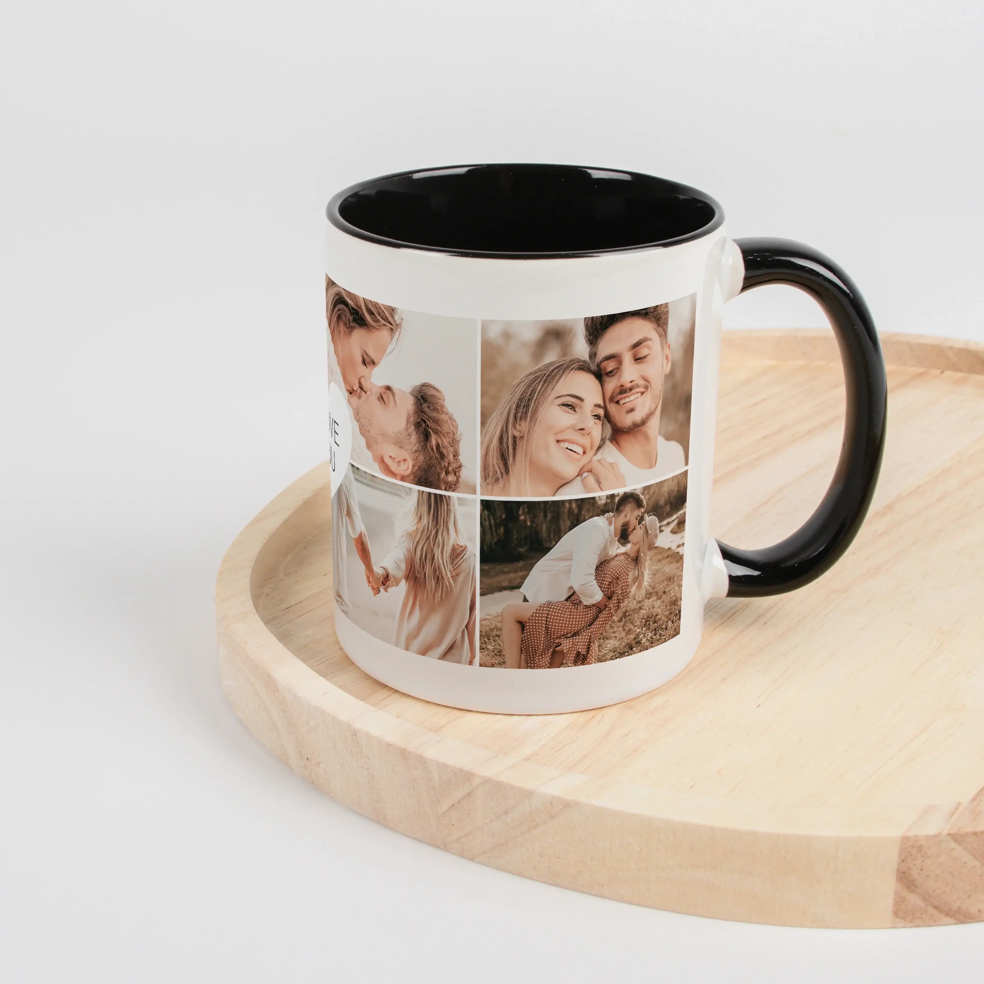 Fototasse I love you-Keramik Tasse-famprints-Fototasse I love you ist die richtige Wahl, wenn du eine persönliche Tasse mit Foto suchst, die mehr zeigt als nur ein einzelnes Bild. Auf dieser Fototasse gestaltest du eine Collage aus 8 eigenen Fotos, die ei