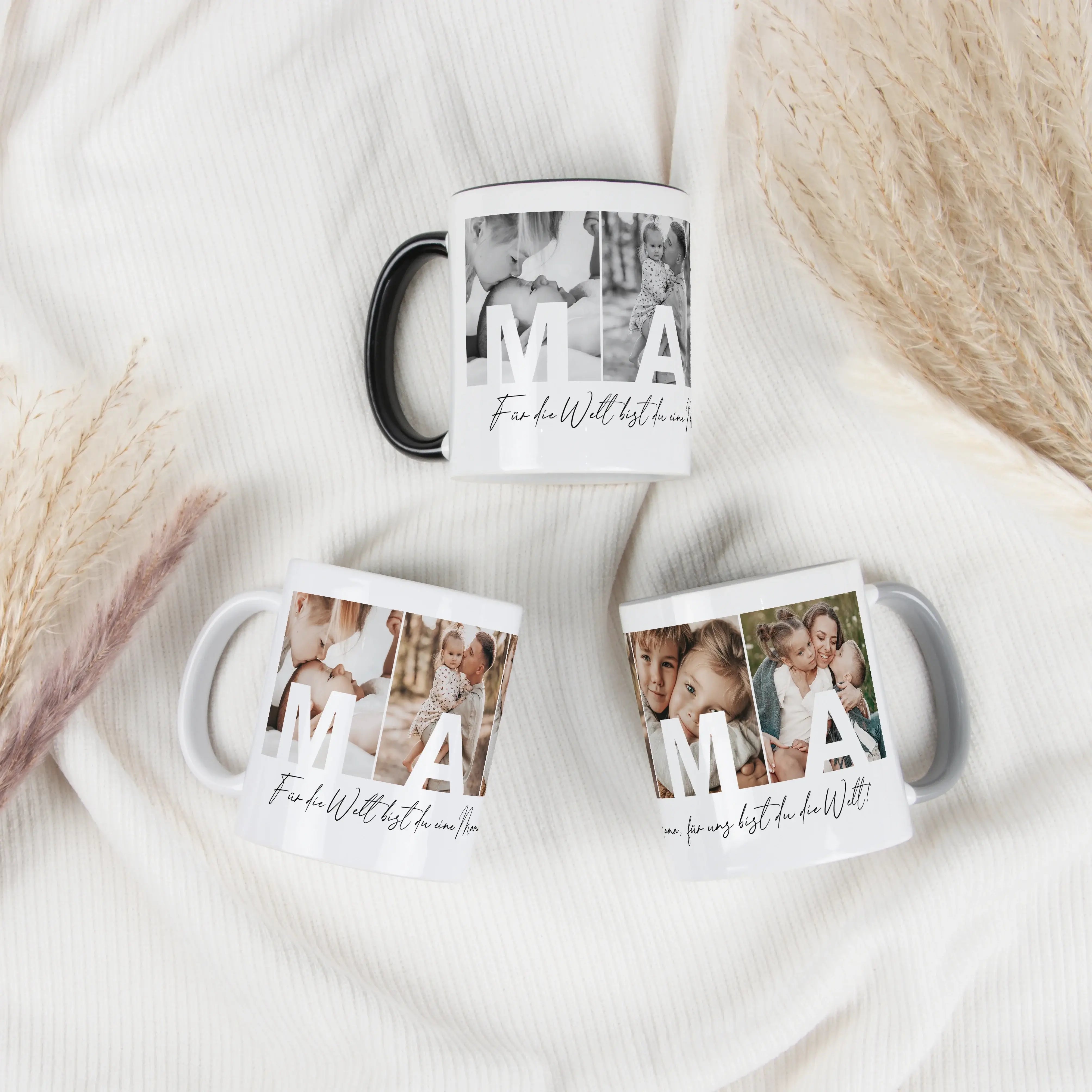 Fototasse Mama + Text-Keramik Tasse-famprints-Die Fototasse Mama + Text ist eine persönliche Geschenkidee für einen besonderen Menschen. Auf dieser individuell gestaltbaren Kaffeetasse werden vier deiner Lieblingsfotos platziert. In jedem Bild steht ein B