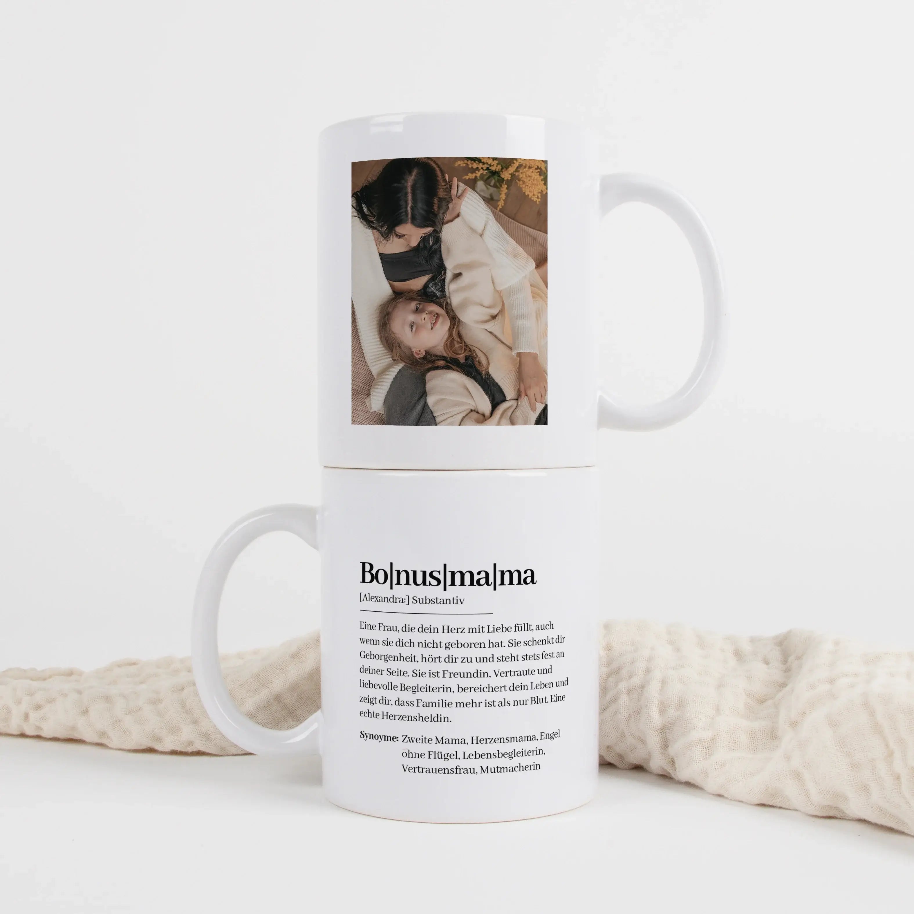 Tasse Definition Bonusmama-Keramik Tasse-famprints-Die Tasse Definition Bonusmama ist mehr als nur eine schöne Aufmerksamkeit – sie ist eine persönliche Botschaft für einen Menschen, der im Alltag oft ganz selbstverständlich so viel gibt. Das Design im Du