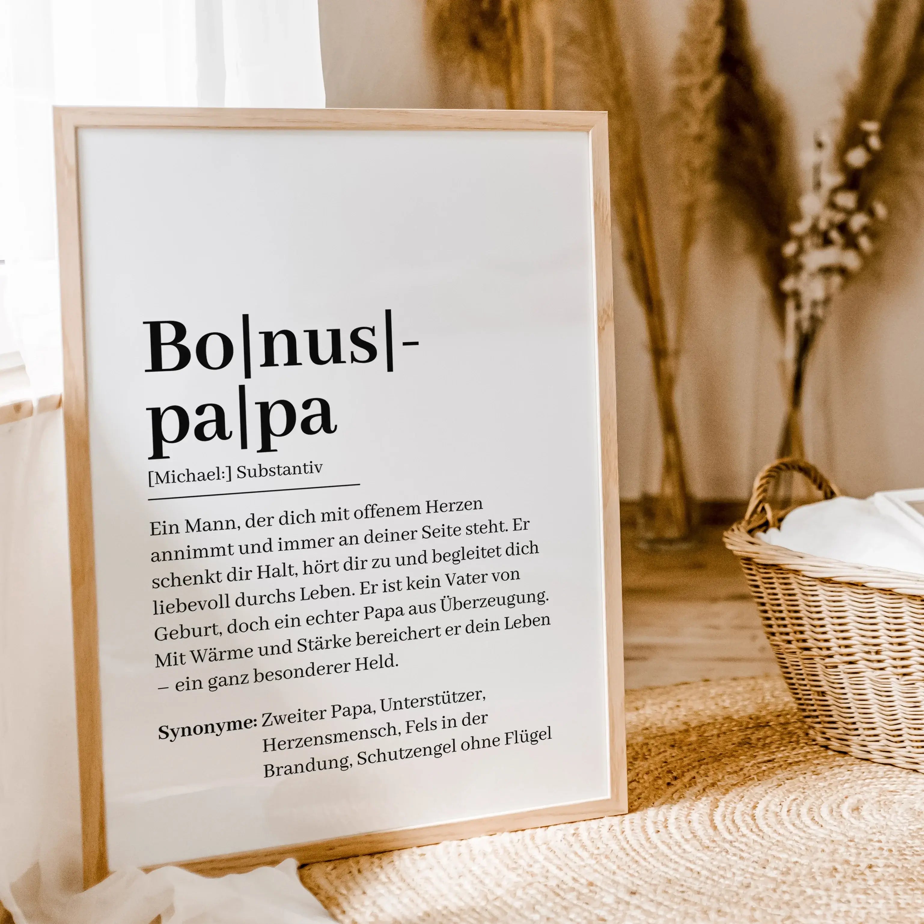 Bonuspapa Definition Poster-famprints-Personalisiertes Poster-Suchst du ein besonderes Geschenk für deinen Bonuspapa? Unser Bonuspapa Definition Poster zeigt auf liebevolle und wertschätzende Weise, was einen Bonuspapa ausmacht. Du kannst das Poster indiv