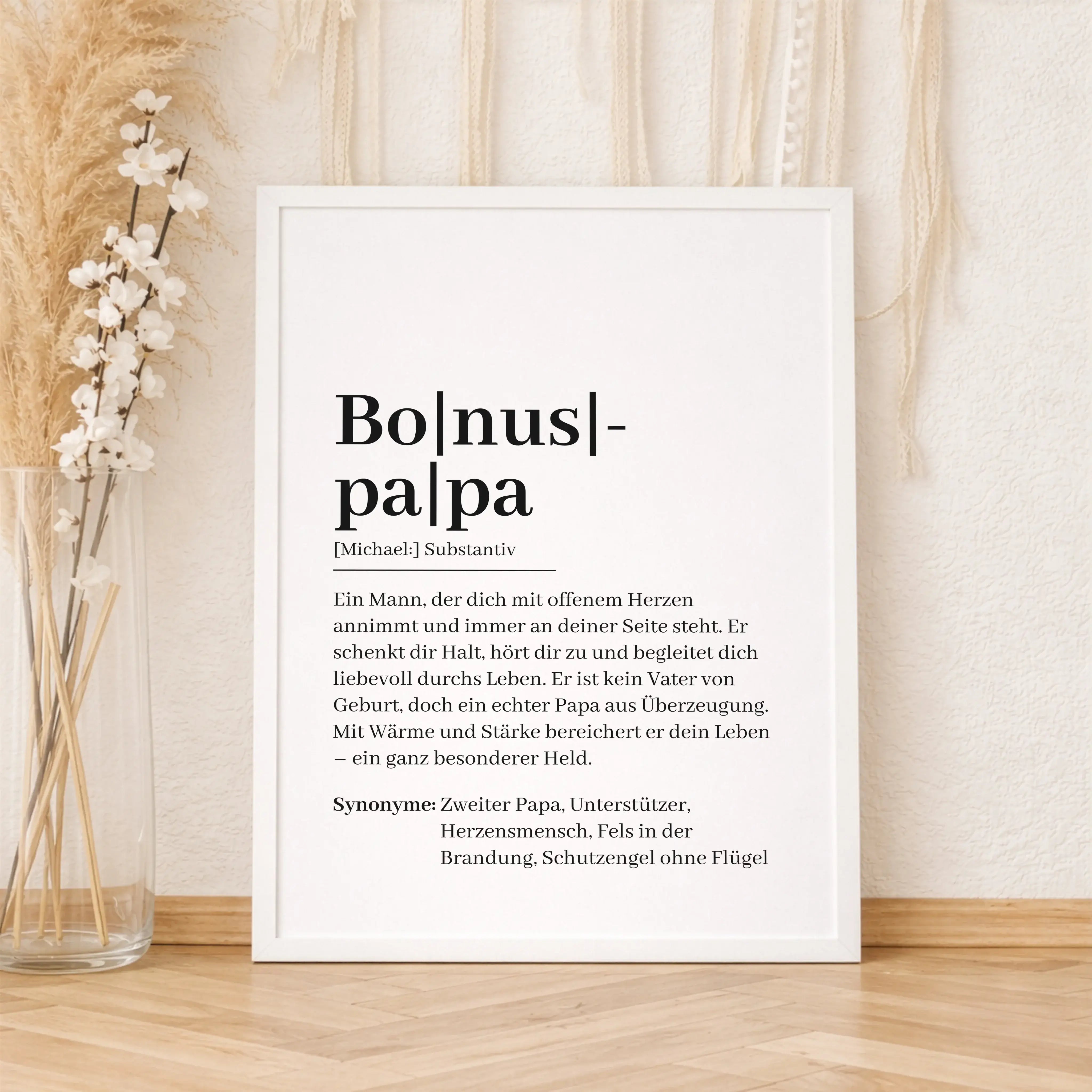 Bonuspapa Definition Poster-Personalisiertes Poster-famprints-Das Bonuspapa Definition Poster ist ein persönliches Geschenk für einen Menschen, der im Leben eine besondere Rolle spielt. Es bringt auf den Punkt, was ein Bonuspapa wirklich bedeutet und sagt