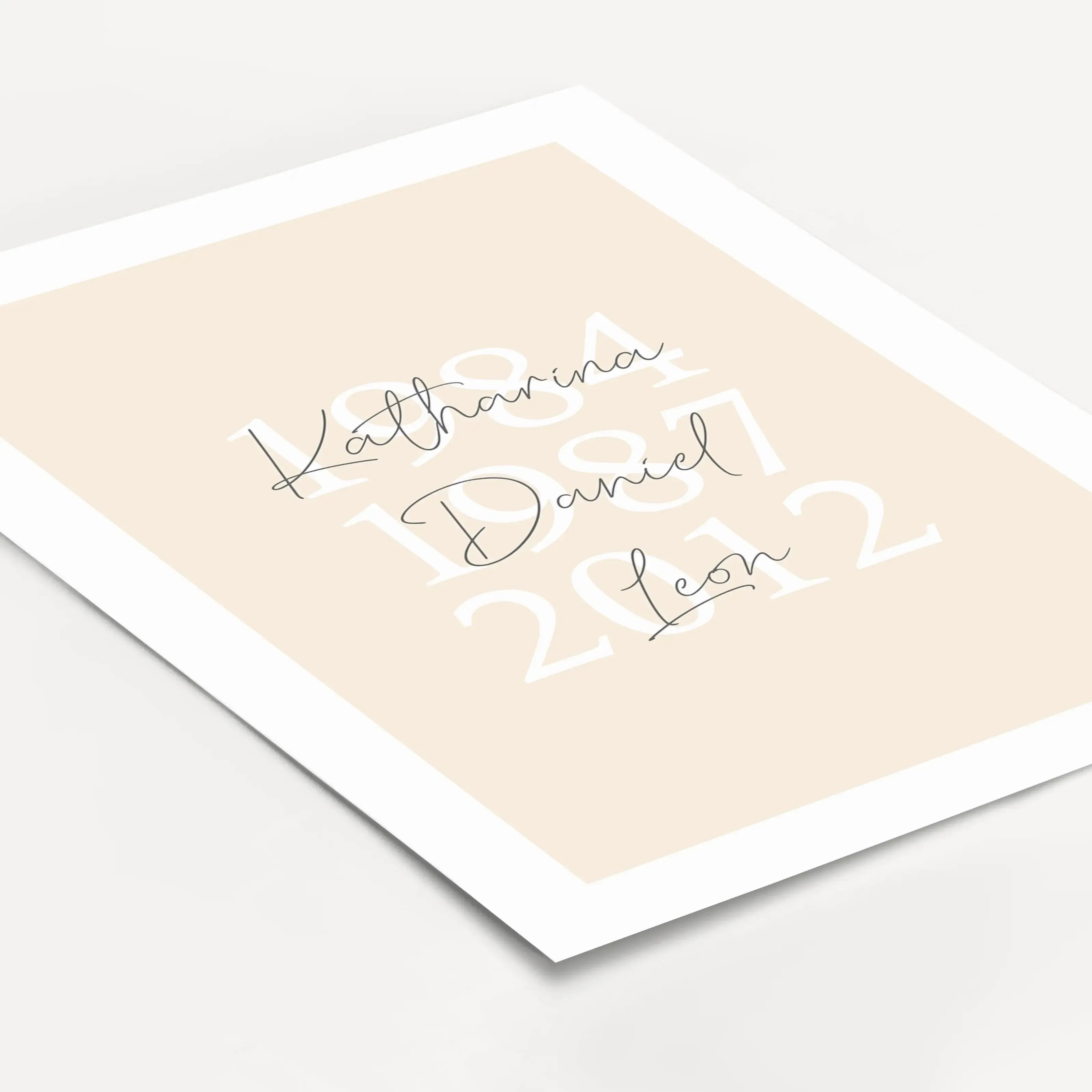 Familienposter Geburtsjahr-Personalisiertes Poster-famprints-Ein Familienposter Geburtsjahr erzählt eure Geschichte auf eine ruhige, moderne Art. Jedes Jahr steht für einen Menschen, der zu eurer Familie gehört, ergänzt durch den passenden Namen. So entst