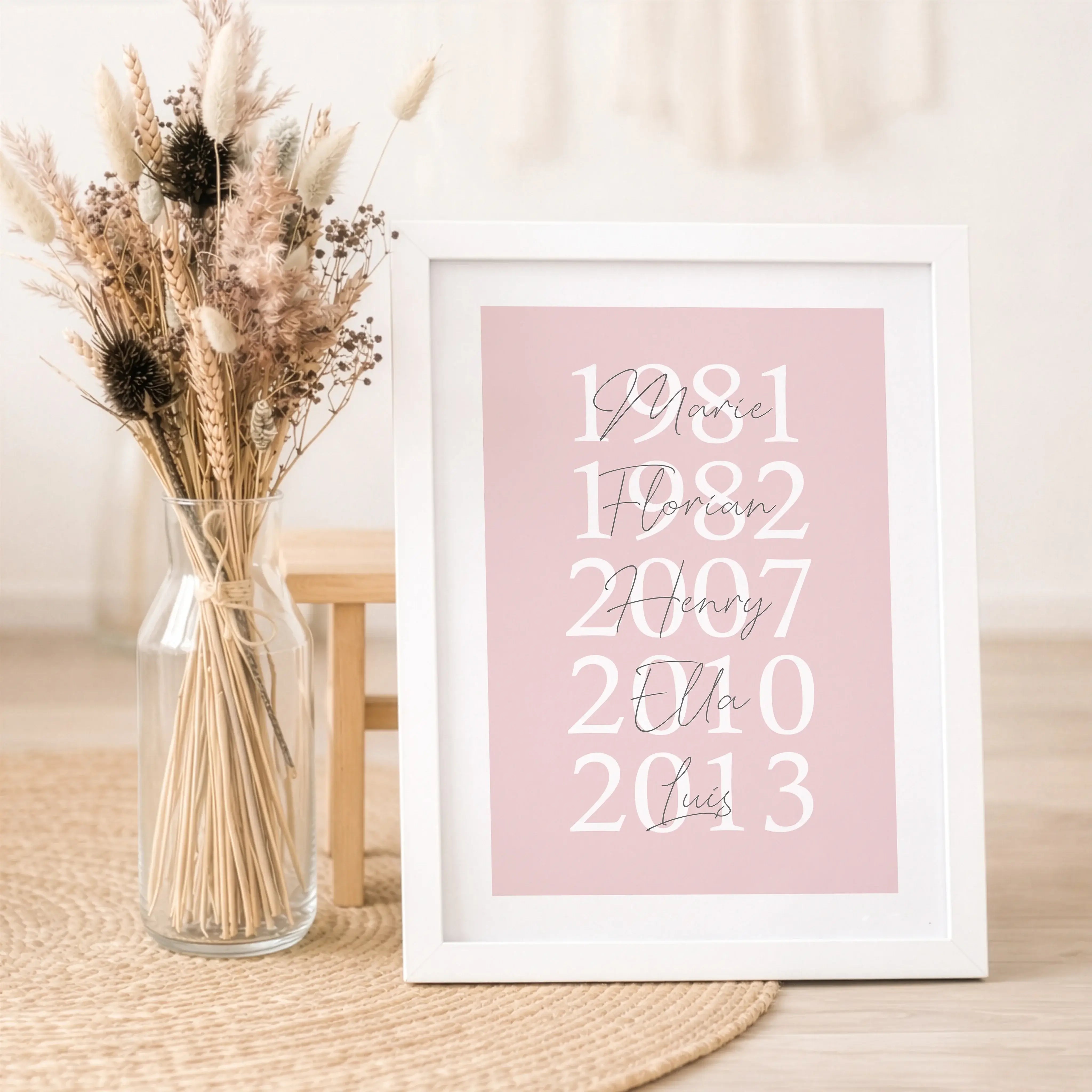Familienposter Geburtsjahr-Personalisiertes Poster-famprints-Ein Familienposter Geburtsjahr erzählt eure Geschichte auf eine ruhige, moderne Art. Jedes Jahr steht für einen Menschen, der zu eurer Familie gehört, ergänzt durch den passenden Namen. So entst