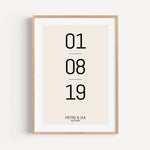 Datum Poster-famprints-Personalisiertes Poster-Unser Datum Poster ist das perfekte Geschenk für besondere Anlässe! Bringe dein wichtigstes Datum stilvoll an die Wand, sei es das erste Kennenlernen, der Hochzeitstag oder ein anderer bedeutender Tag. Person