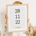 Datum Poster-famprints-Personalisiertes Poster-Unser Datum Poster ist das perfekte Geschenk für besondere Anlässe! Bringe dein wichtigstes Datum stilvoll an die Wand, sei es das erste Kennenlernen, der Hochzeitstag oder ein anderer bedeutender Tag. Person