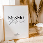Hochzeit Poster Mr & Mrs-famprints-Personalisiertes Poster-Die perfekte Art, einen besonderen Tag immer in Erinnerung zu halten - das Hochzeit Poster Mr & Mrs. Gestalte dieses Poster mit deinem Wunschtext, z.B. euren Namen, dem Hochzeitsdatum, dem Hochzei