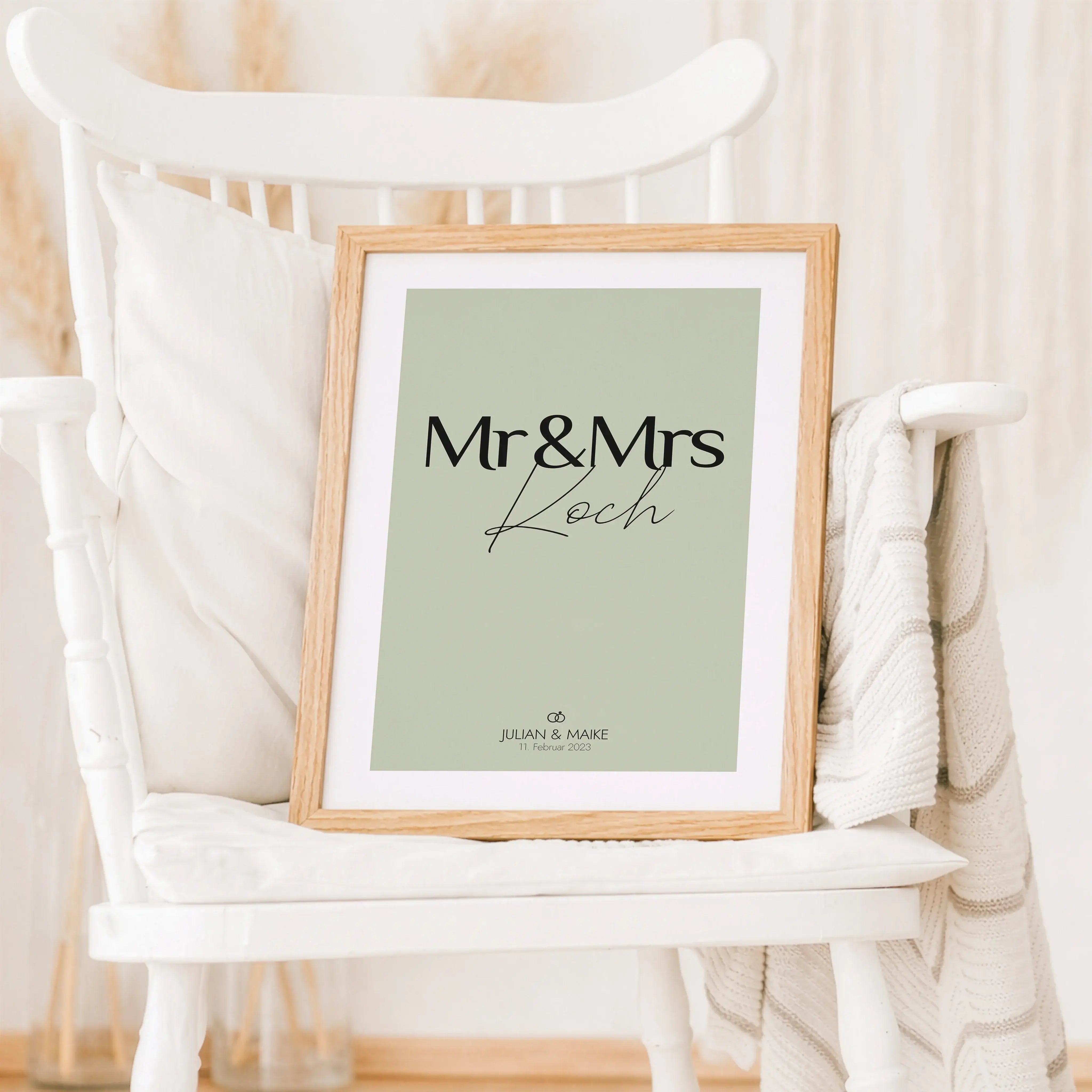 Hochzeit Poster Mr & Mrs-Personalisiertes Poster-famprints-Das Hochzeit Poster Mr & Mrs ist eine stilvolle Möglichkeit, eure Liebe sichtbar zu machen und euren großen Tag festzuhalten. Mit Namen, Datum oder einem persönlichen Zusatz wird aus dem Design ei