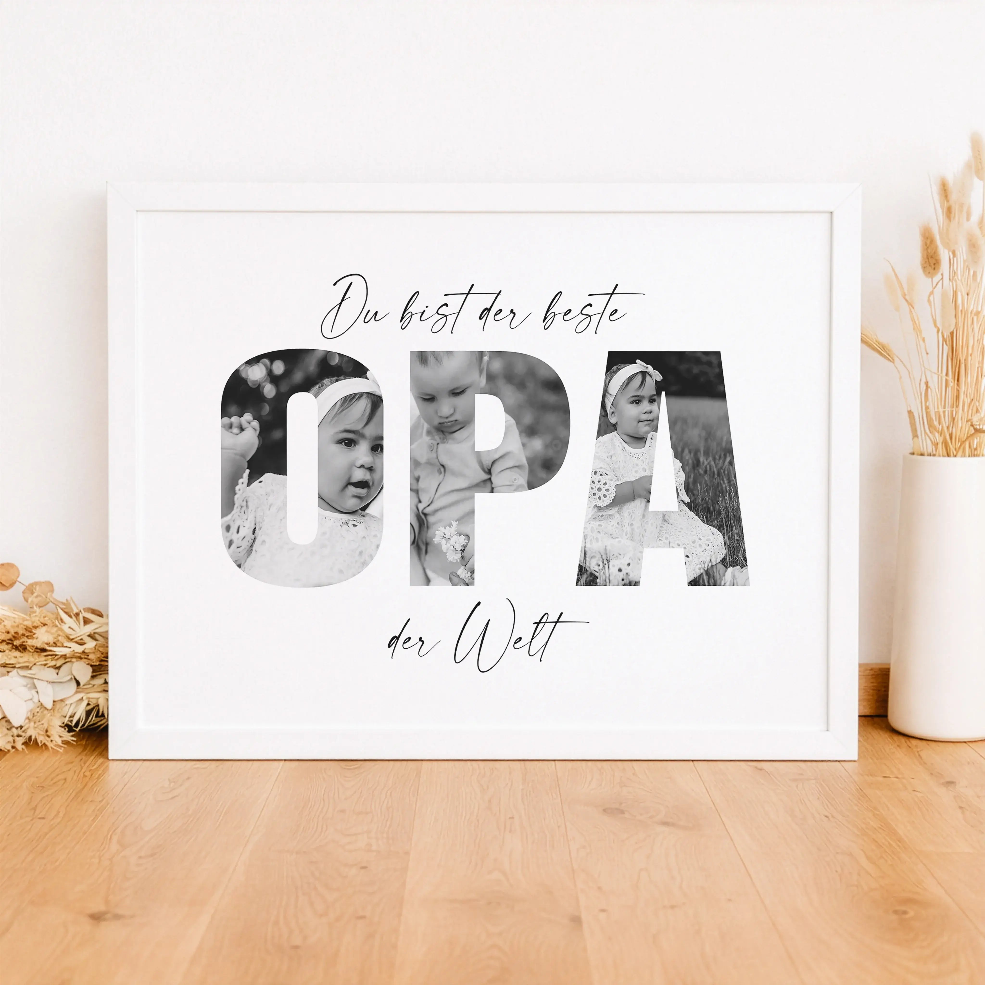 Bester Opa Poster-Personalisiertes Poster-famprints-Das Bester Opa Poster ist ein persönliches Geschenk für einen Menschen, der im Alltag oft mehr gibt, als er sagt. Mit deinen eigenen Fotos im Schriftzug OPA entsteht ein individuelles Wandbild, das Erinn
