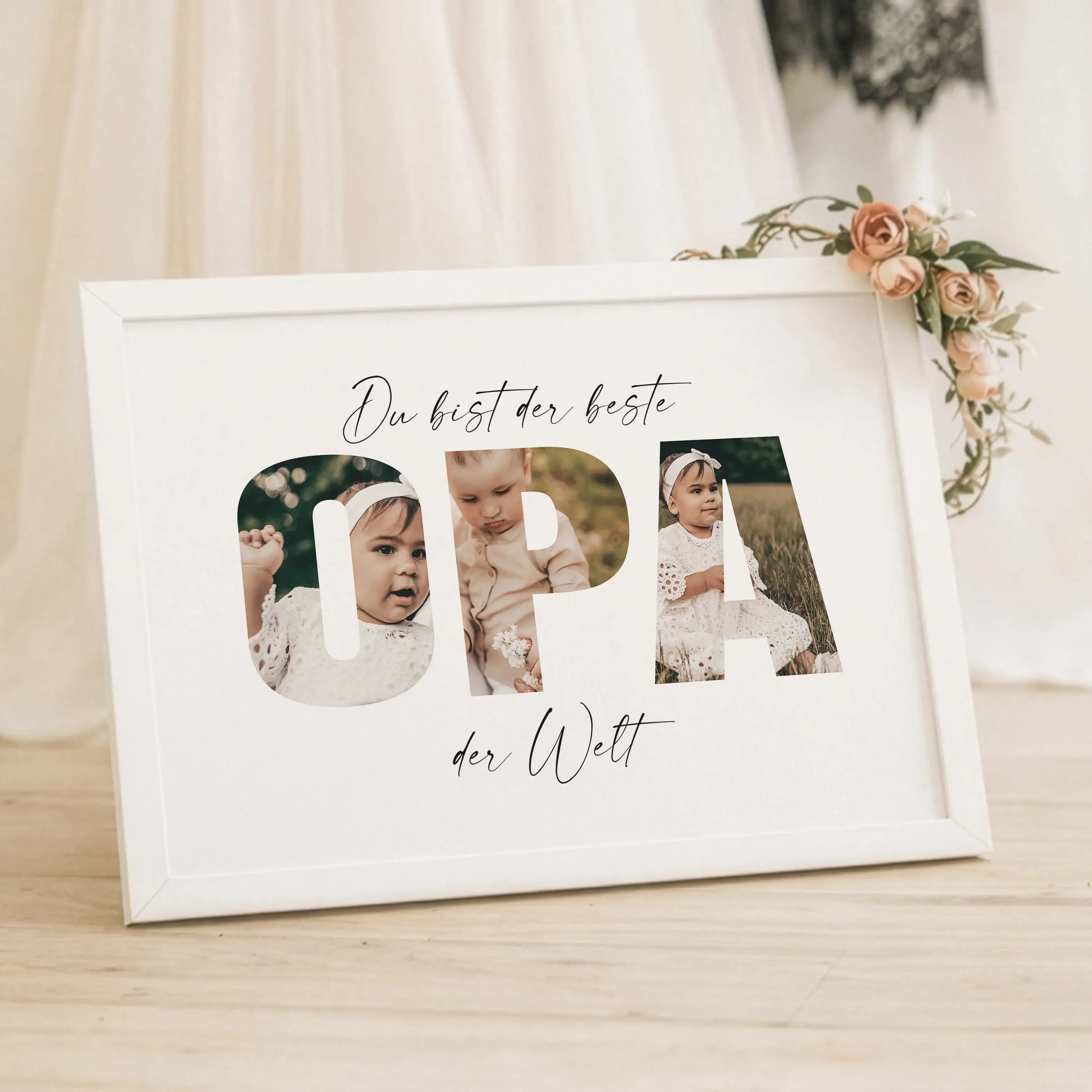 Bester Opa Poster-Personalisiertes Poster-famprints-Das Bester Opa Poster ist ein persönliches Geschenk für einen Menschen, der im Alltag oft mehr gibt, als er sagt. Mit deinen eigenen Fotos im Schriftzug OPA entsteht ein individuelles Wandbild, das Erinn
