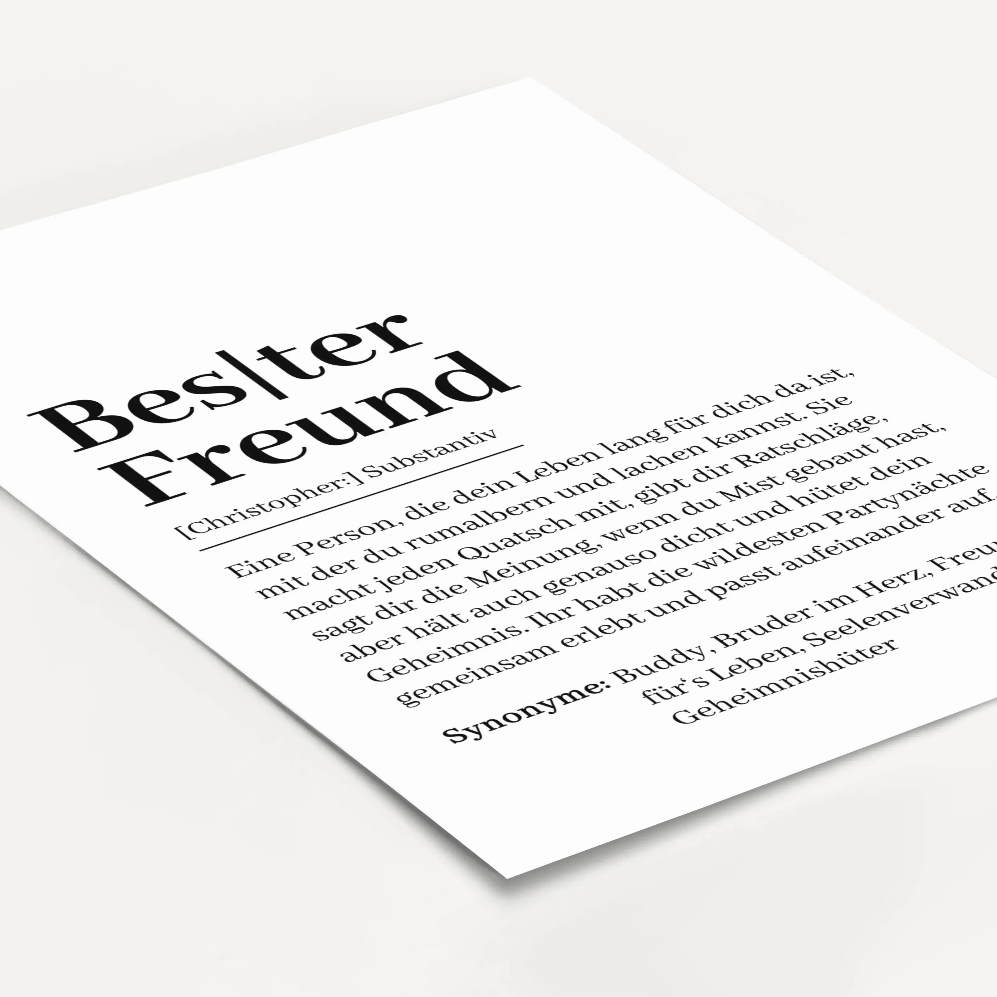 Bester Freund Definition Poster-famprints-Personalisiertes Poster-Entdecke das personalisierbare "Bester Freund Definition" Poster! Gestalte es mit dem Namen deines besten Freundes und einem individuellen Text, der eure Freundschaft perfekt beschreibt. Da