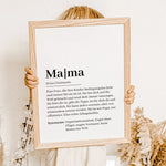 Mama Definition Poster-famprints-Personalisiertes Poster-Auf dem Mama Definition Poster findest du unsere Definition von einer Mutter. Natürlich beschreibt diese Definition nicht vollumfänglich die Liebe zu deiner Mutter, aber das Definition Poster zeigt