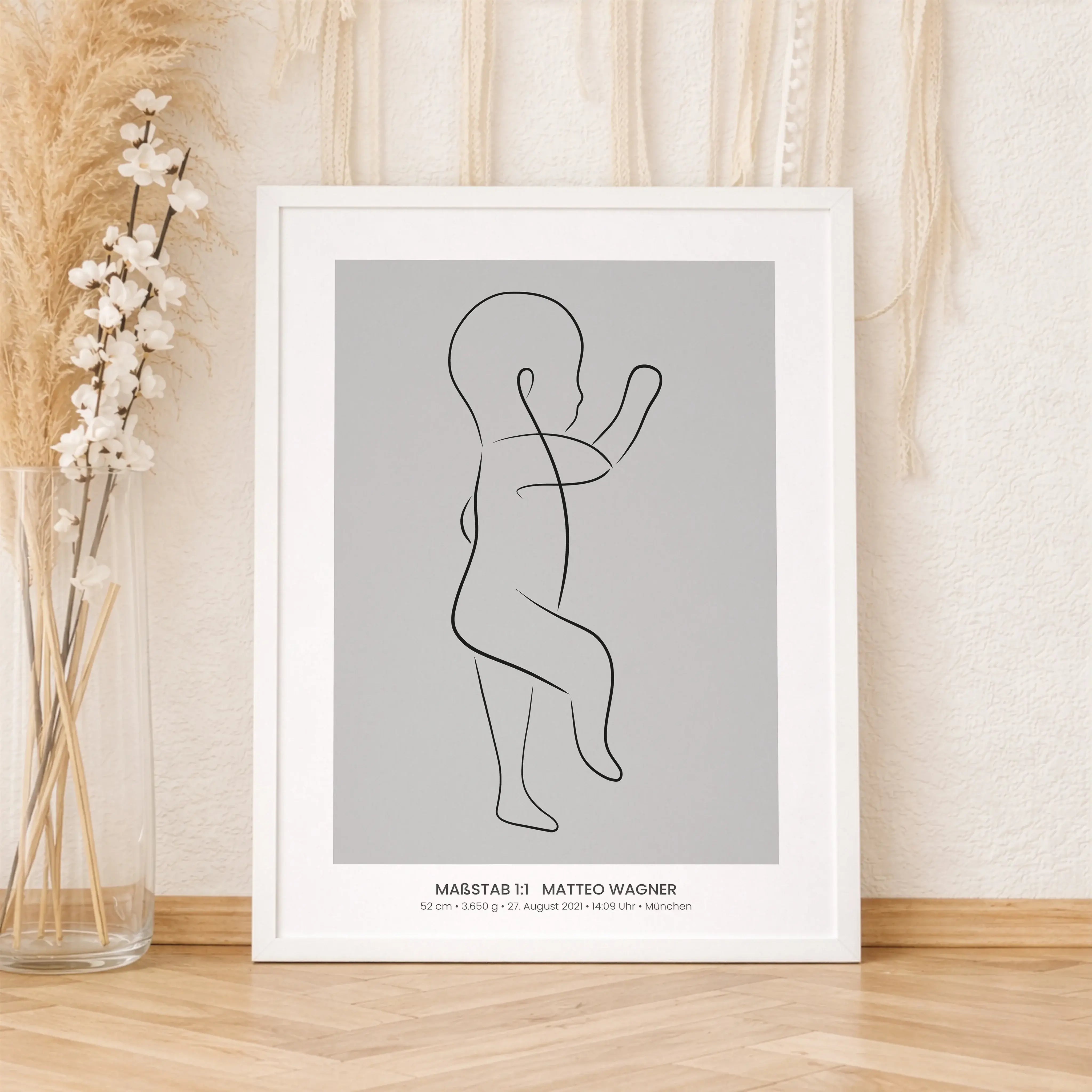 Geburtsposter 1:1 Baby 'Art'-Personalisiertes Poster-famprints-Das Geburtsposter 1:1 Baby Art von famprints hält den ersten großen Moment deines Babys genauso fest, wie er war. Die liebevoll illustrierte Baby Zeichnung wird im exakten Maßstab 1:1 gedruckt