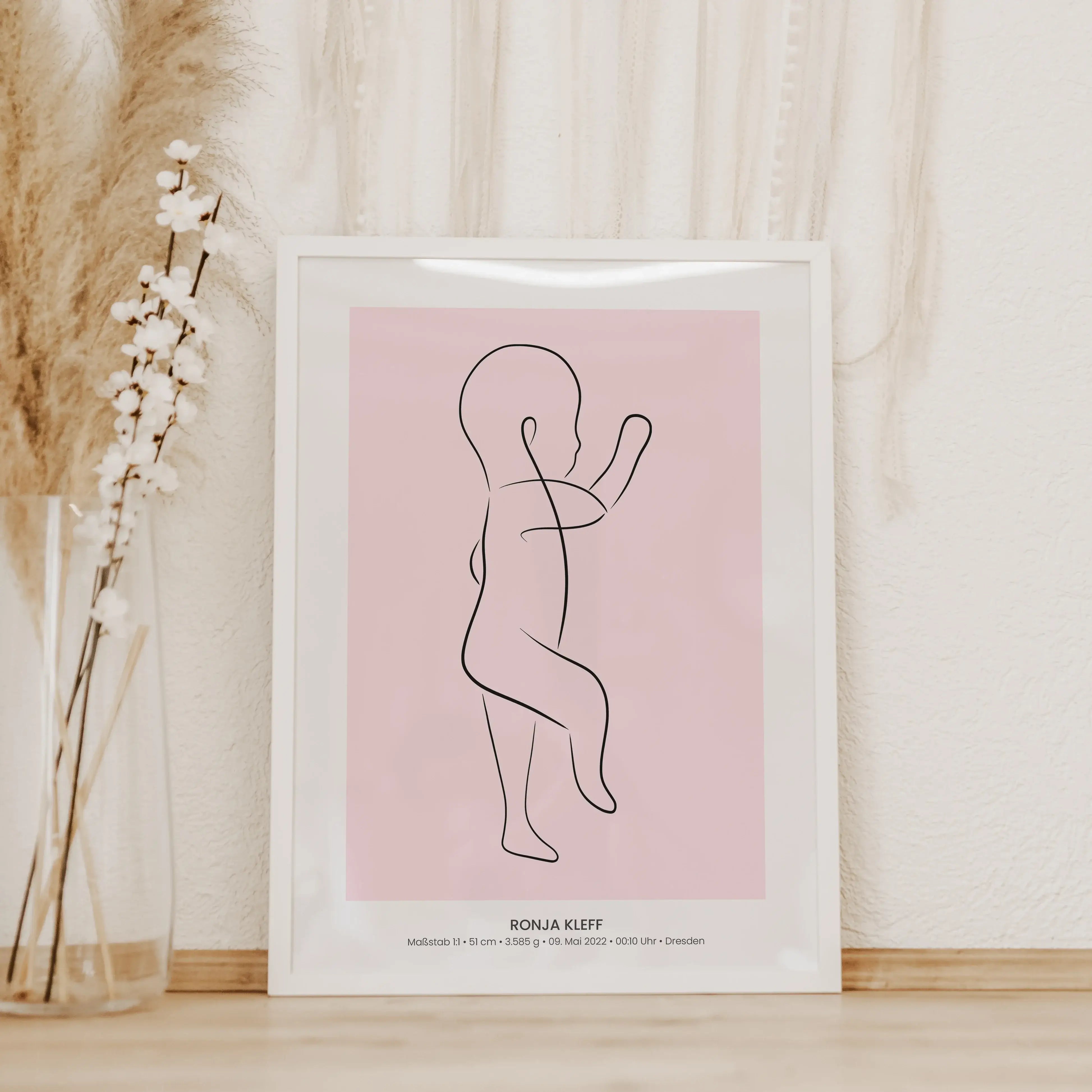 Geburtsposter 1:1 Baby 'Art'-famprints-Personalisiertes Poster-Das Geburtsposter Baby 'Art' kannst du ganz einfach nach deinen Wünschen gestalten. Du hast die Wahl aus sechs verschiedenen Farbvarianten, kannst die Blickrichtung bestimmen und das Baby Post