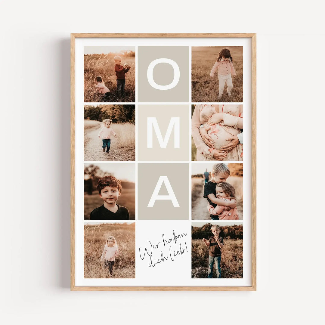 Fotocollage Oma Poster-famprints-Personalisiertes Poster-Gibt es eine bessere Art, deiner Oma zu zeigen, wie sehr du sie liebst, als mit einer personalisierten Fotocollage Oma von famprints? Lade einfach deine Lieblingsfotos hoch und füge deinen persönlic