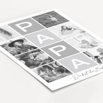 Fotocollage Papa Poster-famprints-Personalisiertes Poster-Auf der Fotocollage Papa findest du mittig, vertikal das Wort Papa, jeweils ein Buchstabe in einem farblichen Quadrat und darunter den personalisierbaren Schriftzug 'Du bist der Beste!'. Gesamt kan