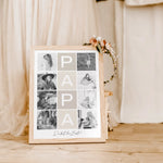 Fotocollage Papa Poster-famprints-Personalisiertes Poster-Auf der Fotocollage Papa findest du mittig, vertikal das Wort Papa, jeweils ein Buchstabe in einem farblichen Quadrat und darunter den personalisierbaren Schriftzug 'Du bist der Beste!'. Gesamt kan