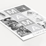 Fotocollage Mama Poster-famprints-Personalisiertes Poster-Auf der Fotocollage Mama findest du mittig, vertikal das Wort Mama, jeweils ein Buchstabe in einem farblichen Quadrat und darunter den personalisierbaren Schriftzug 'Du bist die Beste!'. Gesamt kan