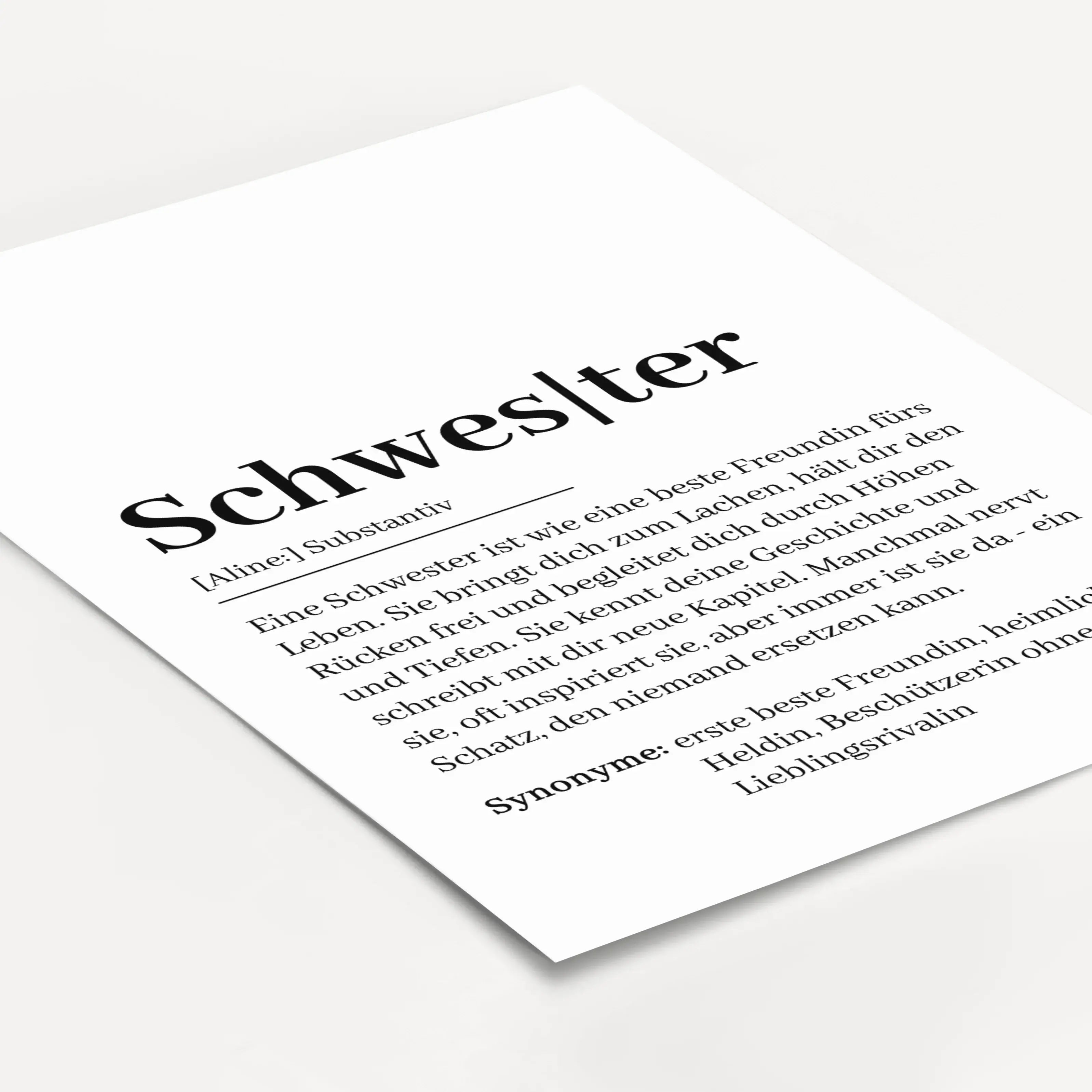 Schwester Definition Poster-Personalisiertes Poster-famprints-Das Schwester Definition Poster von famprints ist eine liebevolle Art, deiner Schwester zu zeigen, was sie für dich bedeutet. Das minimalistische Design verbindet eine emotionale Definition mit