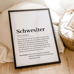 Schwester Definition Poster-Personalisiertes Poster-famprints-Schenke deiner Schwester mit unserem Schwester Definition Poster ein ganz besonderes Geschenk, das von Herzen kommt. Dieses liebevoll gestaltete Poster zeigt auf einzigartige Weise, was eine Sc