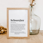 Schwester Definition Poster-Personalisiertes Poster-famprints-Schenke deiner Schwester mit unserem Schwester Definition Poster ein ganz besonderes Geschenk, das von Herzen kommt. Dieses liebevoll gestaltete Poster zeigt auf einzigartige Weise, was eine Sc