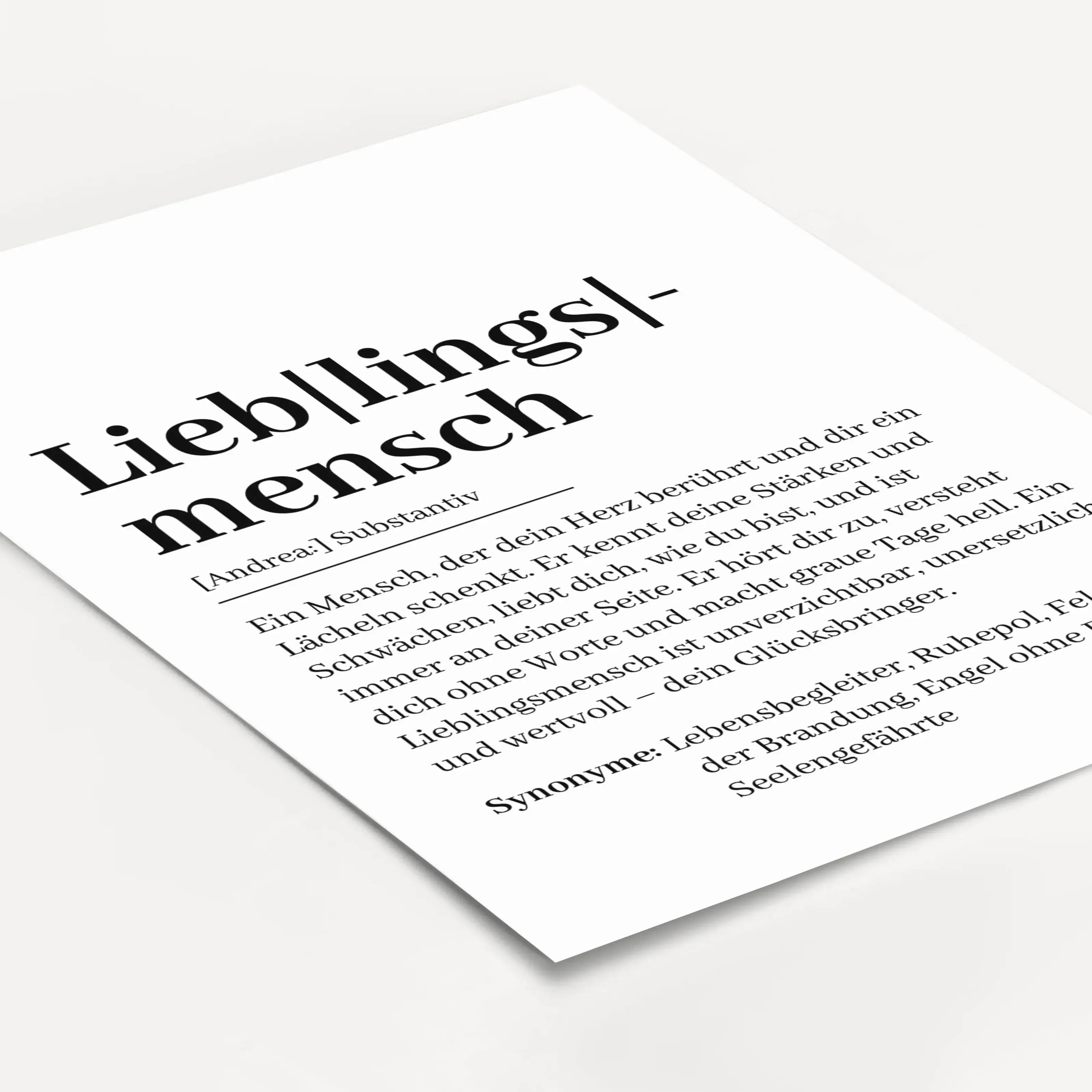 Lieblingsmensch Definition Poster-famprints-Personalisiertes Poster-Suchst du nach einem einzigartigen Geschenk, das von Herzen kommt? Unser Lieblingsmensch Definition Poster ist genau das Richtige! Dieses liebevoll gestaltete Poster zeigt auf besondere W