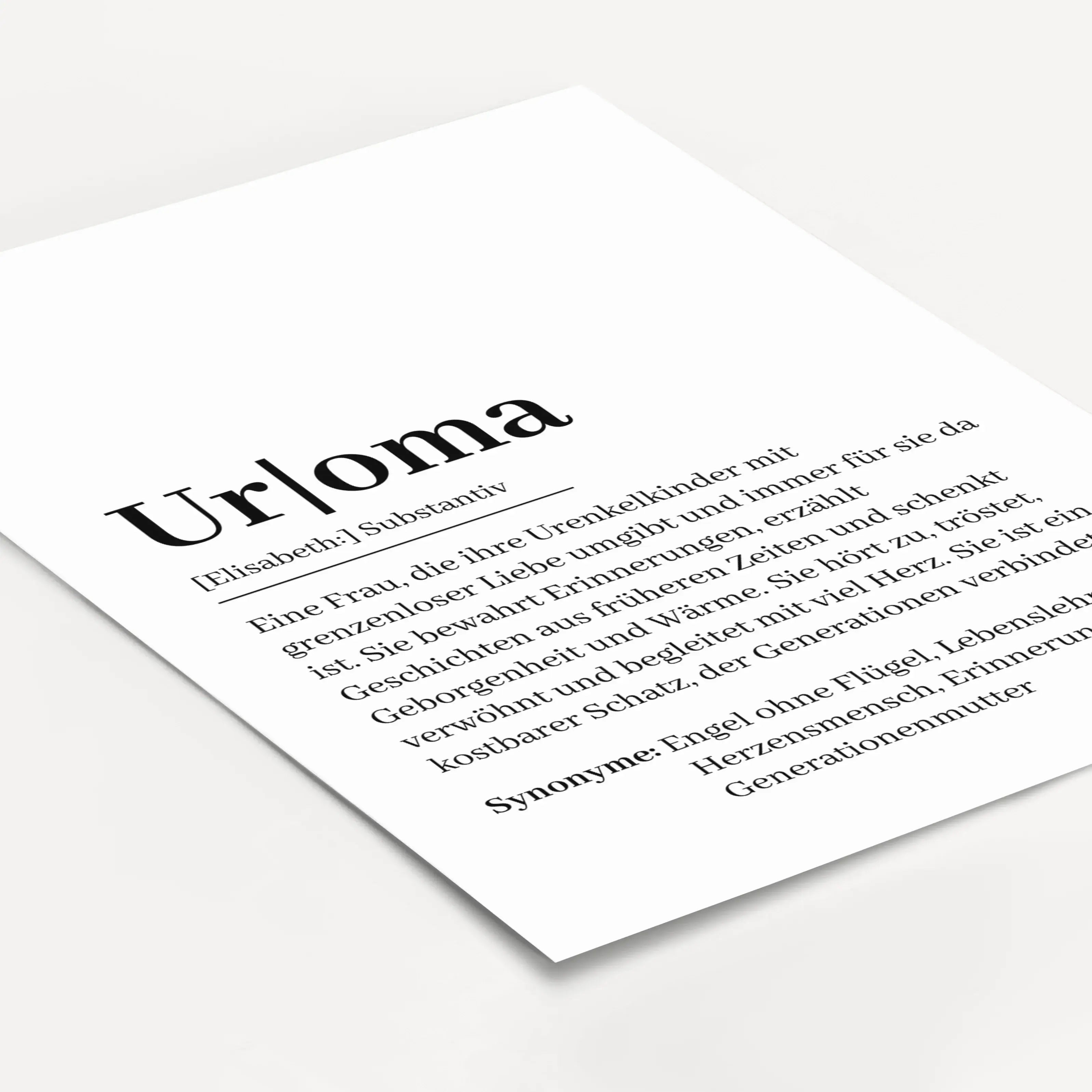 Uroma Definition Poster-Personalisiertes Poster-famprints-Das Uroma Definition Poster ist eine liebevolle Art, Wertschätzung sichtbar zu machen. Es beschreibt mit warmen Worten, was eine Uroma für ihre Familie bedeutet, und wird so zu einem persönlichen G