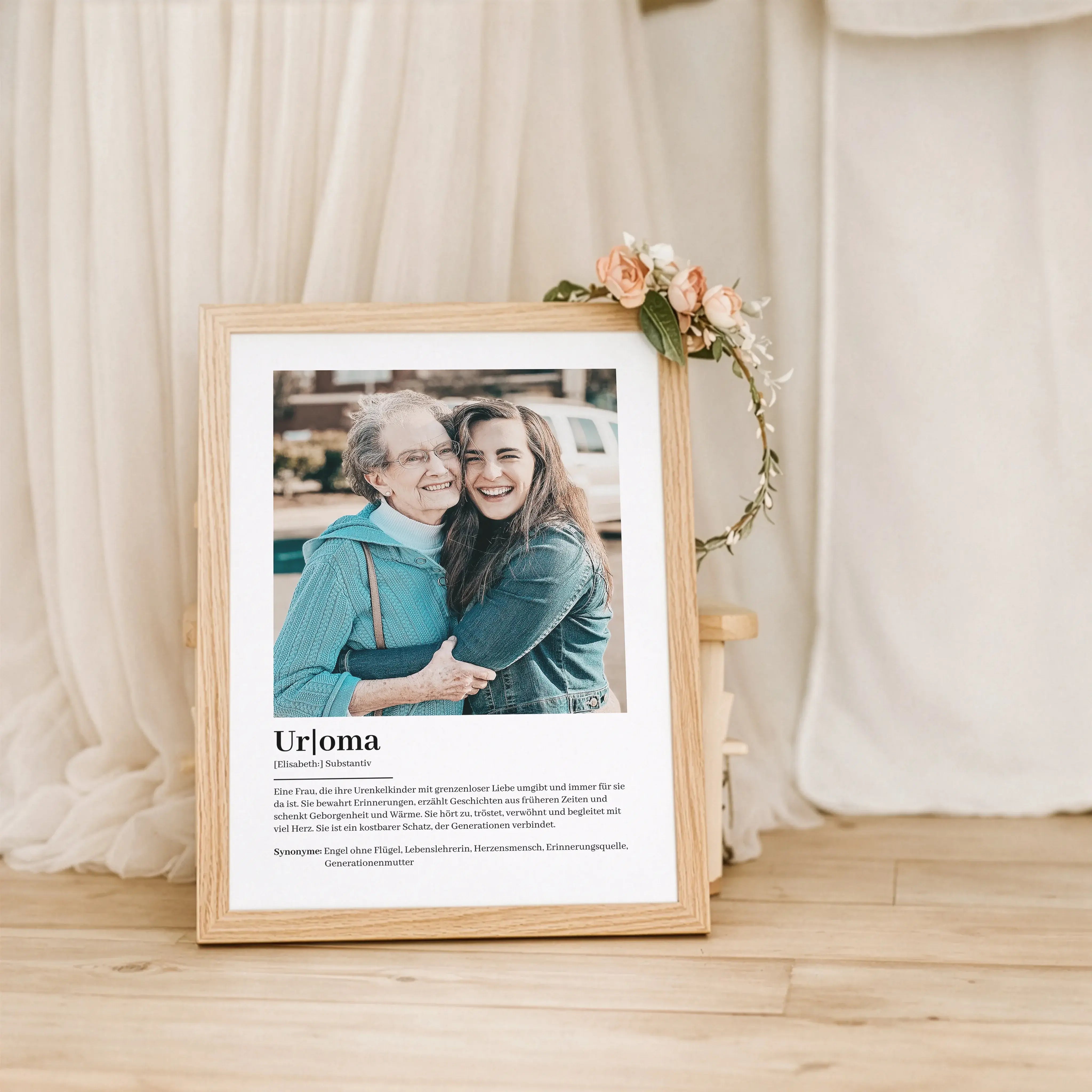 Uroma Definition Poster mit Foto-Personalisiertes Poster-famprints-Das Uroma Definition Poster mit Foto ist ein persönliches Geschenk für alle, die ihrer Uroma zeigen möchten, wie wichtig sie für die Familie ist. Das liebevoll gestaltete Design verbindet