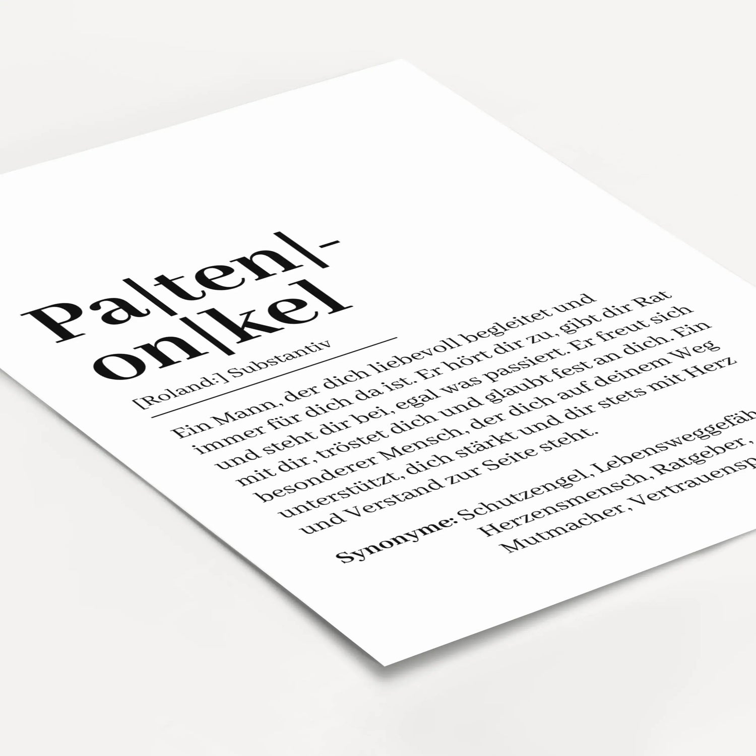 Patenonkel Definition Poster-Personalisiertes Poster-famprints-Suchst du nach einem besonderen Geschenk für deinen Patenonkel? Unser Patenonkel Definition Poster ist genau das Richtige! Dieses liebevoll gestaltete Poster zeigt auf einzigartige Weise, was