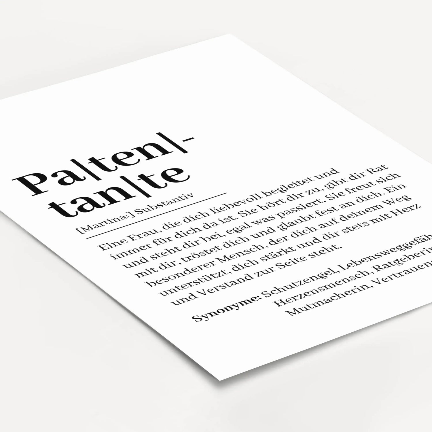 Patentante Definition Poster-Personalisiertes Poster-famprints-Suchst du ein besonderes Geschenk für deine Patentante? Unser Patentante Definition Poster ist die perfekte Wahl! Dieses liebevoll gestaltete Poster zeigt auf einzigartige Weise, was eine Pate