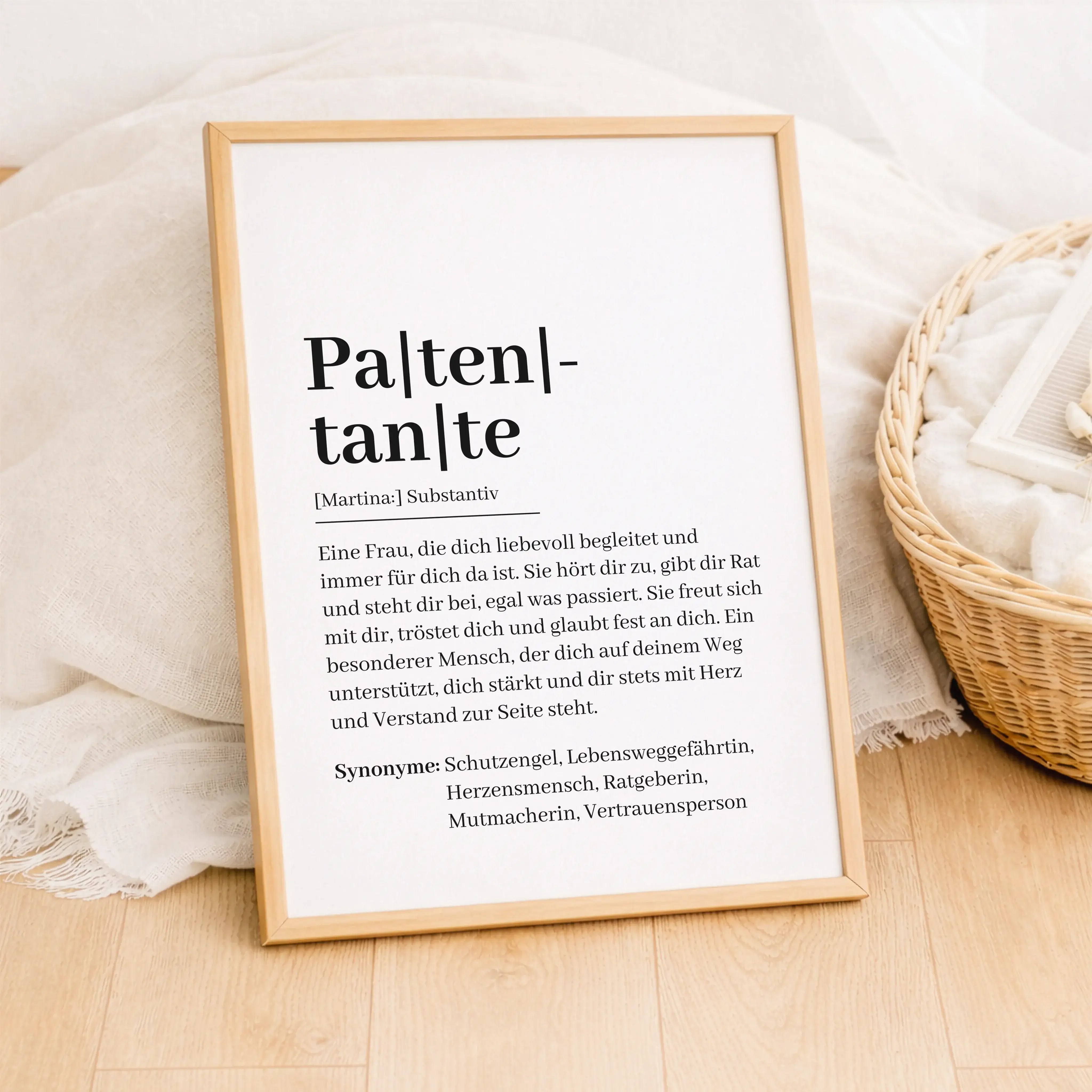 Patentante Definition Poster-Personalisiertes Poster-famprints-Das Patentante Definition Poster ist eine besondere Geschenkidee für Menschen, die ihrer Patentante zeigen möchten, wie wichtig sie ist. Die liebevolle Definition beschreibt mit klaren Worten,