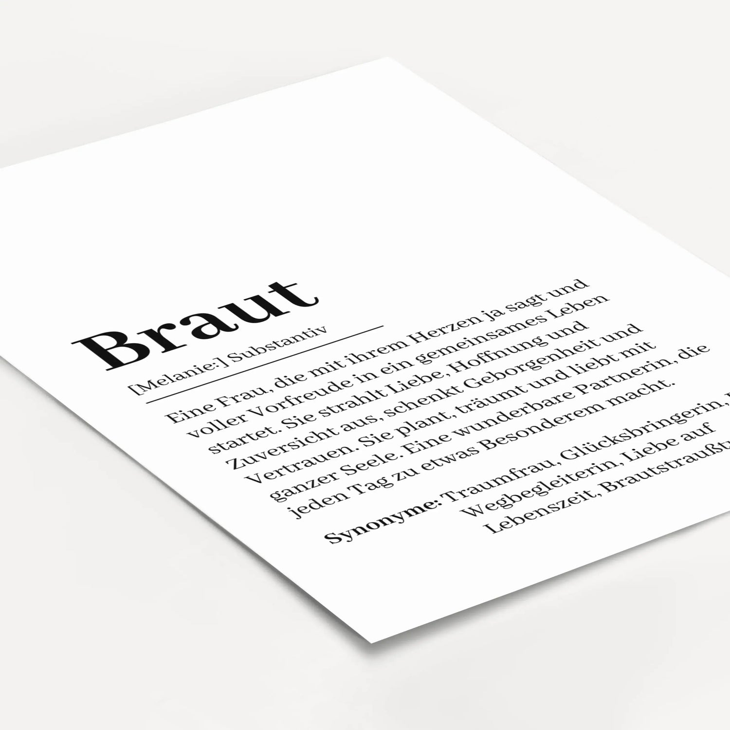 Braut Definition Poster-Personalisiertes Poster-famprints-Suchst du nach einem einzigartigen Geschenk für die Braut? Unser Braut Definition Poster ist die perfekte Wahl! Dieses liebevoll gestaltete Poster zeigt auf charmante Weise, was eine Braut ausmacht