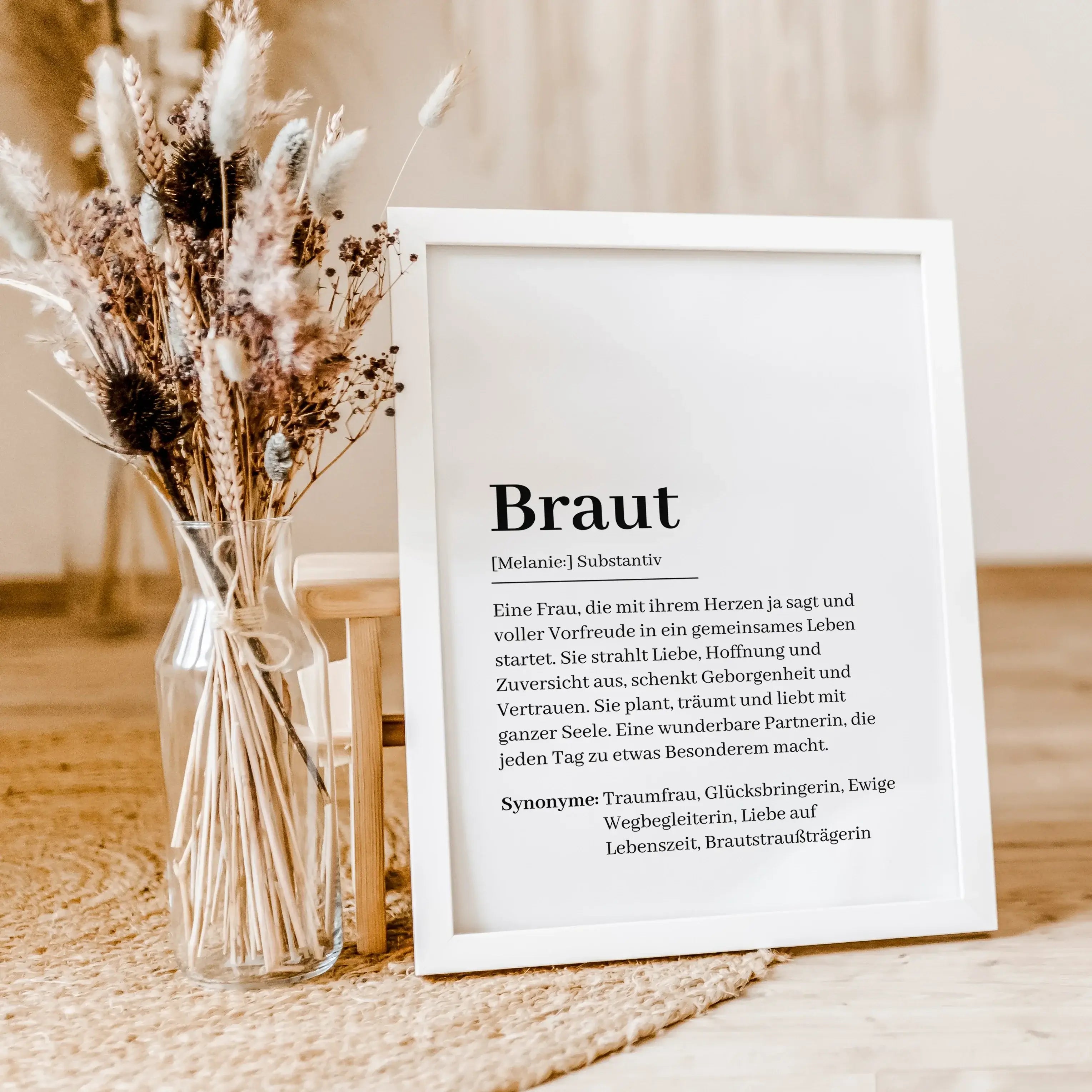 Braut Definition Poster-Personalisiertes Poster-famprints-Suchst du nach einem einzigartigen Geschenk für die Braut? Unser Braut Definition Poster ist die perfekte Wahl! Dieses liebevoll gestaltete Poster zeigt auf charmante Weise, was eine Braut ausmacht