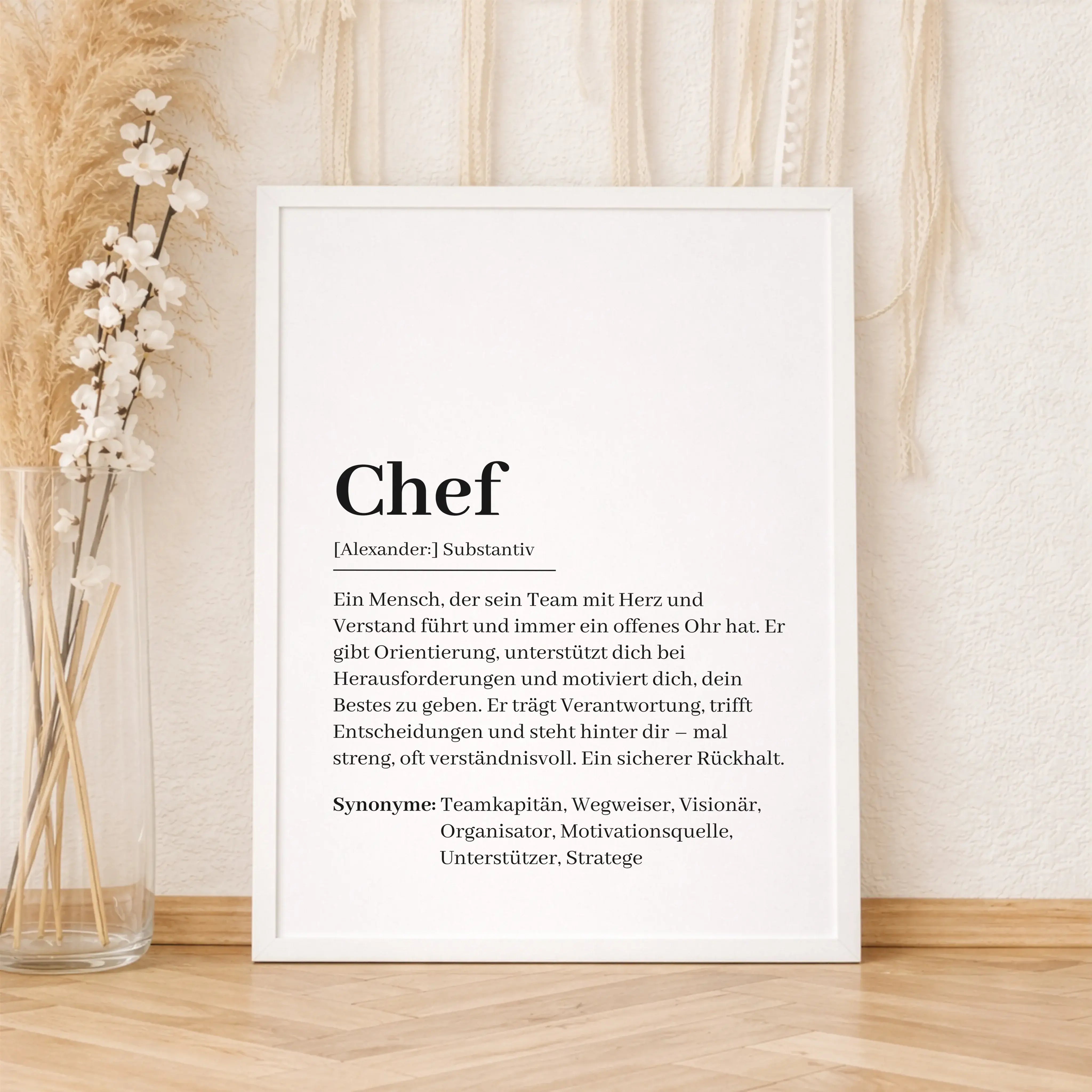 Chef Definition Poster-Personalisiertes Poster-famprints-Das Chef Definition Poster ist eine besondere Geschenkidee, wenn du Wertschätzung sichtbar machen möchtest. Ob als Abschiedsgeschenk, zum Geburtstag, Jubiläum oder einfach als kleines Dankeschön zwi