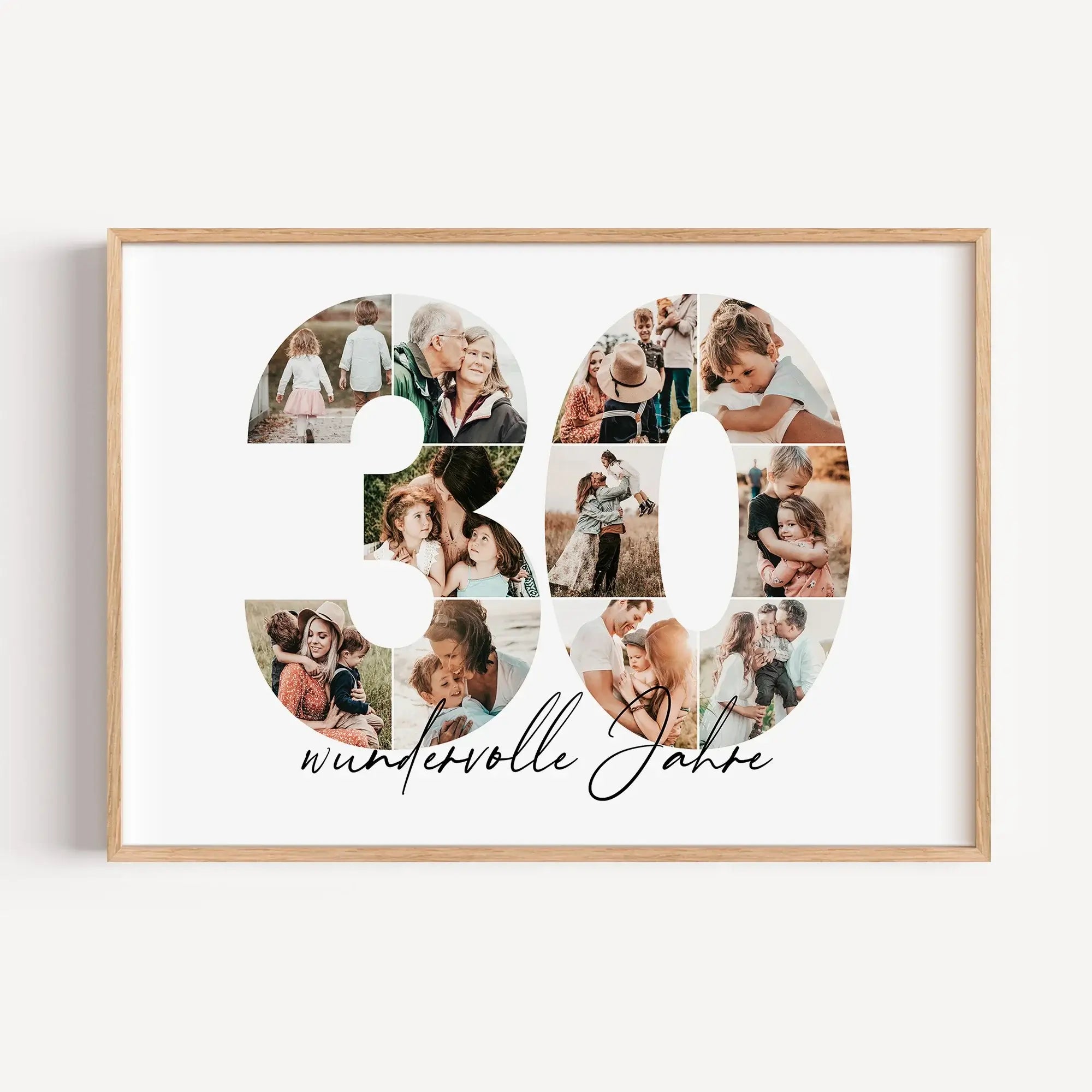 Foto Poster 30 Jahre - Personalisiertes Poster - famprints - Feiere besondere Momente mit unserem einzigartigen Foto Poster 30 – das perfekte personalisierte Geschenk zum Geburtstag, Hochzeitstag oder Jubiläum! Die große Zahl „30“ wird durch deine persönl