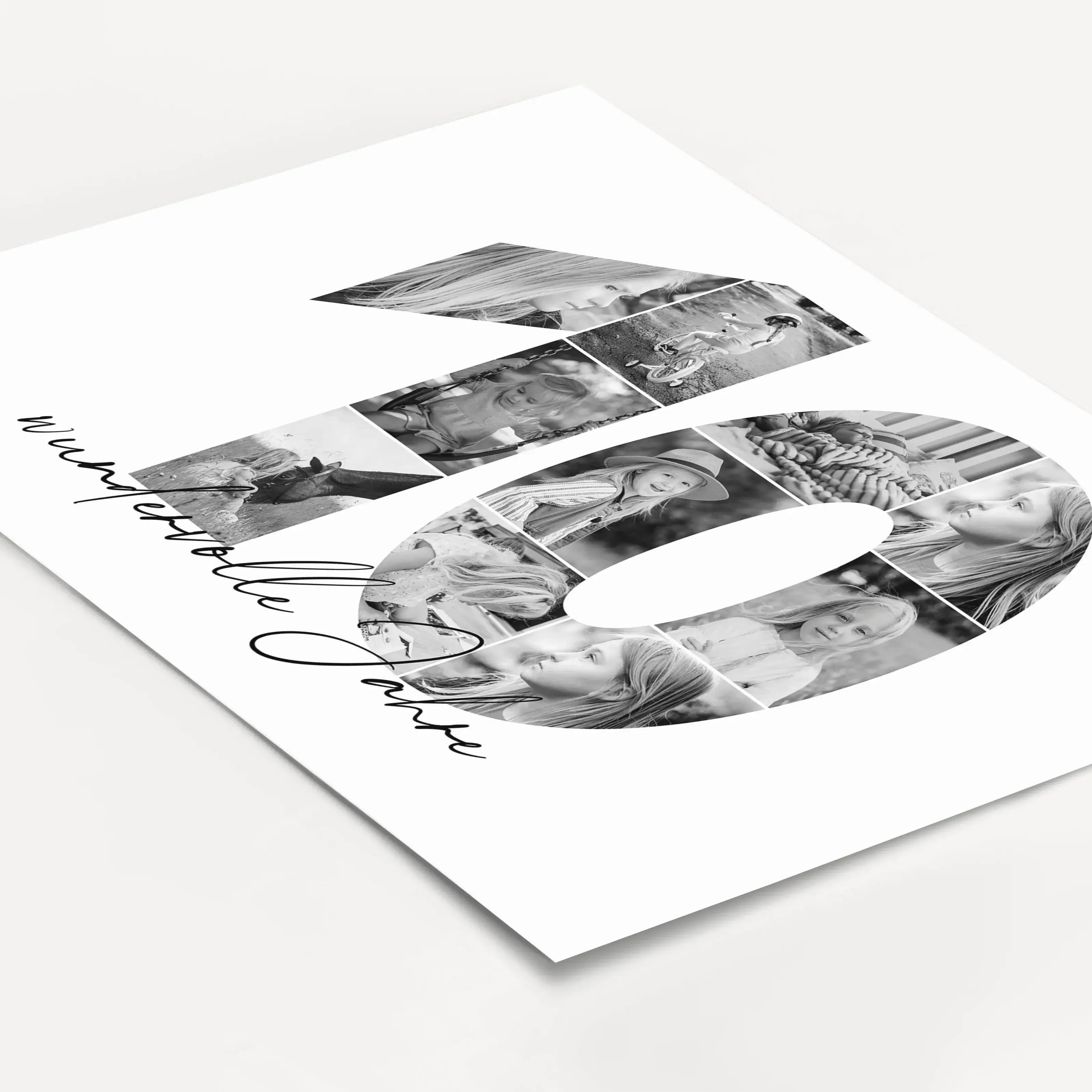 Foto Poster 10 Jahre - Personalisiertes Poster - famprints - Entdecke unser einzigartiges Foto Poster 10, das deine schönsten Erinnerungen auf besondere Weise in Szene setzt. Die große „10“ auf dem Poster kann mit deinen persönlichen Fotos hinterlegt werd