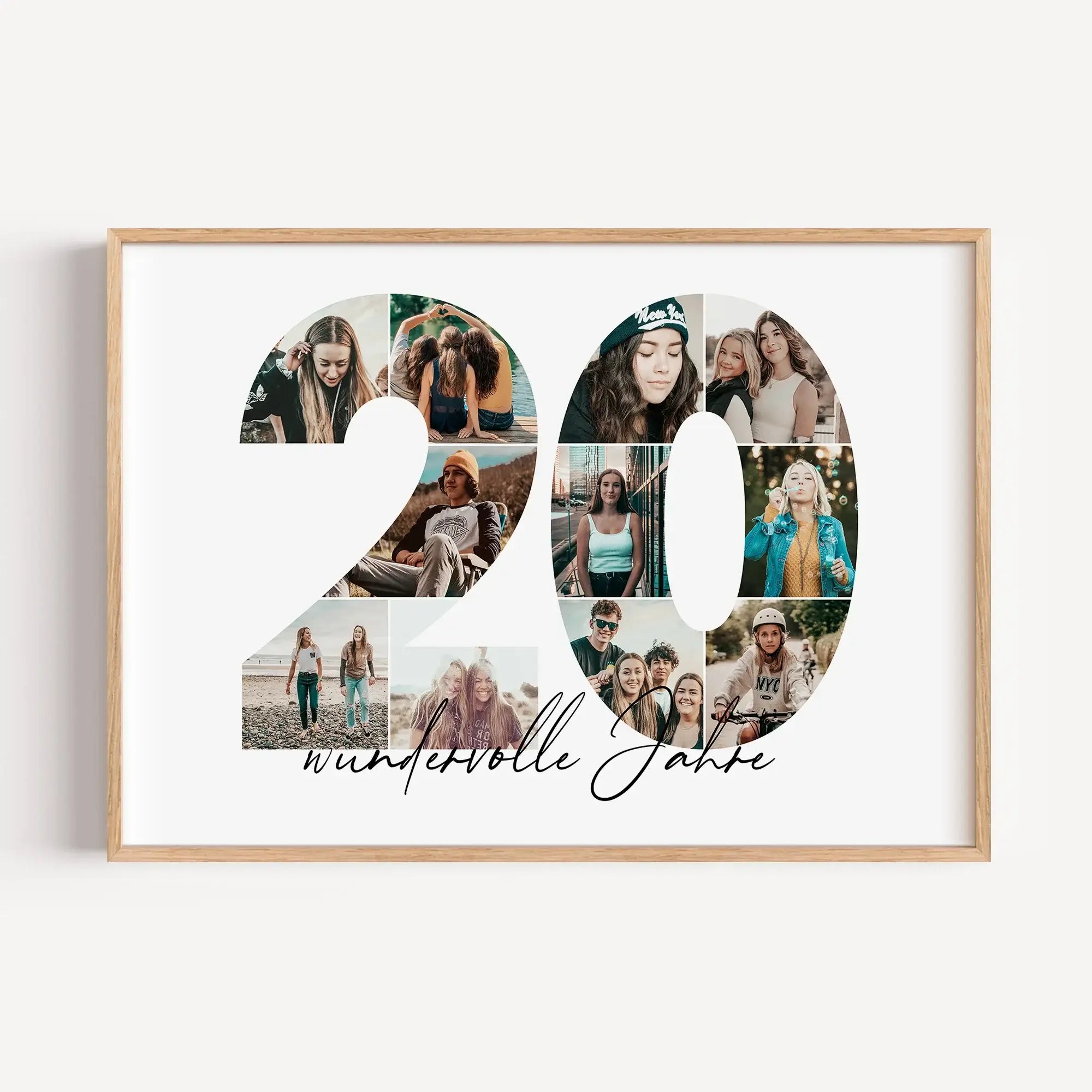 Foto Poster 20 Jahre - Personalisiertes Poster - famprints - Feiere besondere Momente mit unserem einzigartigen Foto Poster 20 – das perfekte personalisierte Geschenk für Geburtstage, Hochzeitstage oder Jubiläen! Die große Zahl „20“ auf dem Poster kannst