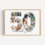 Foto Poster 50 Jahre - Personalisiertes Poster - famprints - Feiere besondere Momente mit unserem einzigartigen Foto Poster 50! Dieses hochwertige Fotoposter zeigt die Zahl 50, die du mit deinen persönlichen Fotos individuell gestalten kannst. So entsteht